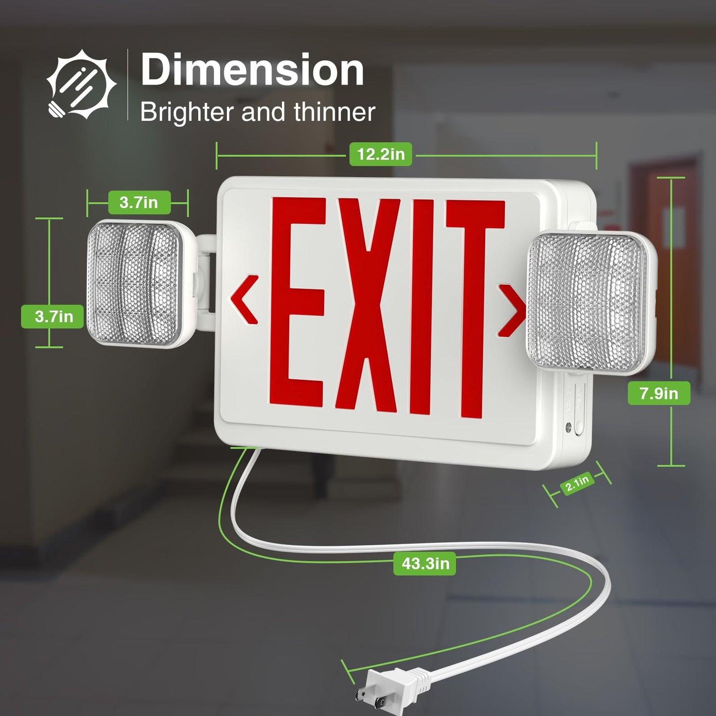 FREELICHT 2 Pack Red Exit Signs with Emergency Lights, 4FT Plug in Cord, Exit Sign with Battery Backup Lights for Business, Two LED Adjustable Head Emergency Exit Light, AC 120V