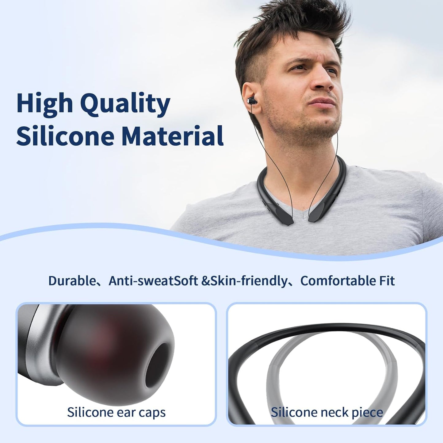 ZIQOPGD Headset IPX5 Neckband Bluetooth Headphones, Retractable Wireless Bluetooth Earbuds with Microphone, Sweatproof