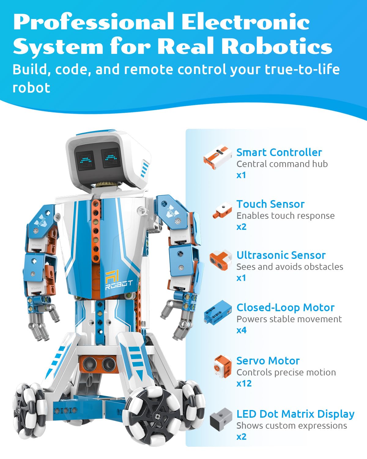 WhalesBot E9 Pro Robot Engineering Building Kit for Educators with 12 Servo Motor Joints, Learn Scratch & Python Programming, STEM Educational Science Kits for Teens Boys & Girls 12-18