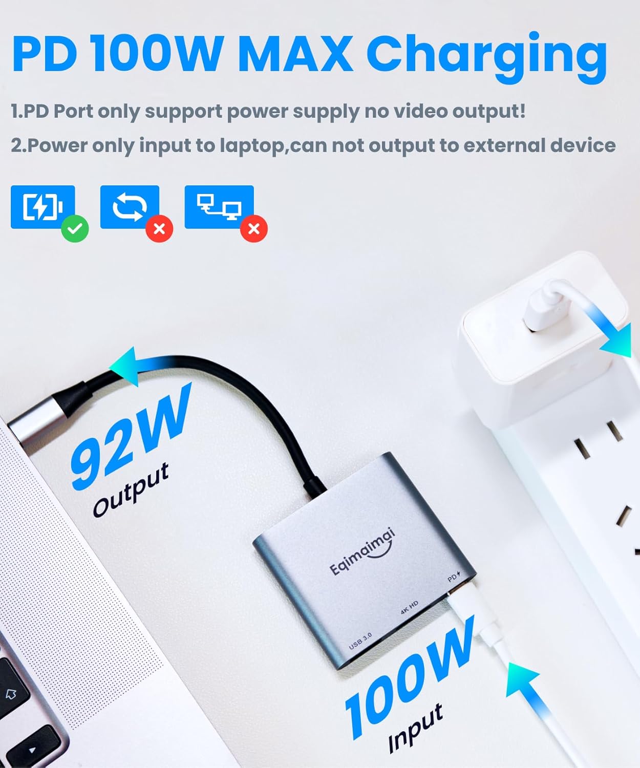eqimaimai Adapter(4K@120HZ) 100w 10Gbps,4K USB C to HDMI Multi-Port with PD,USBC Laptop Docking Station for Monitor
