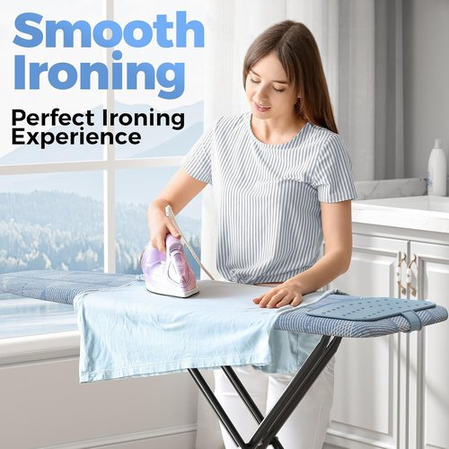 KINGBOARD Compact Ironing Board - Adjustable Height, Heat Resistant Cover, Foldable Design | 13x43 Blue