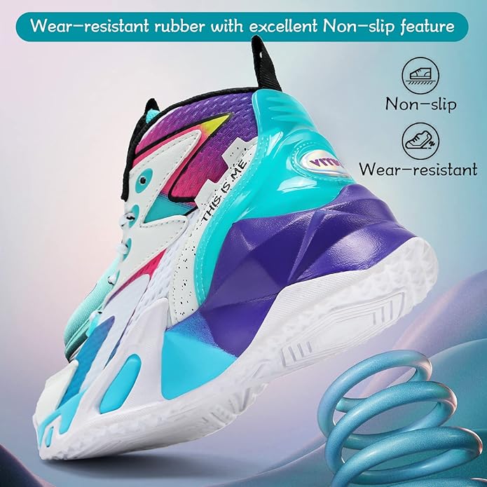 VITUOFLY Kids Basketball Shoes Boys Air Cushion Sneakers Girls Mid Top School Hoops Shoes Non-Slip Outdoor Sports Running Gym Comfortable Durable Little Kid/Big Kid