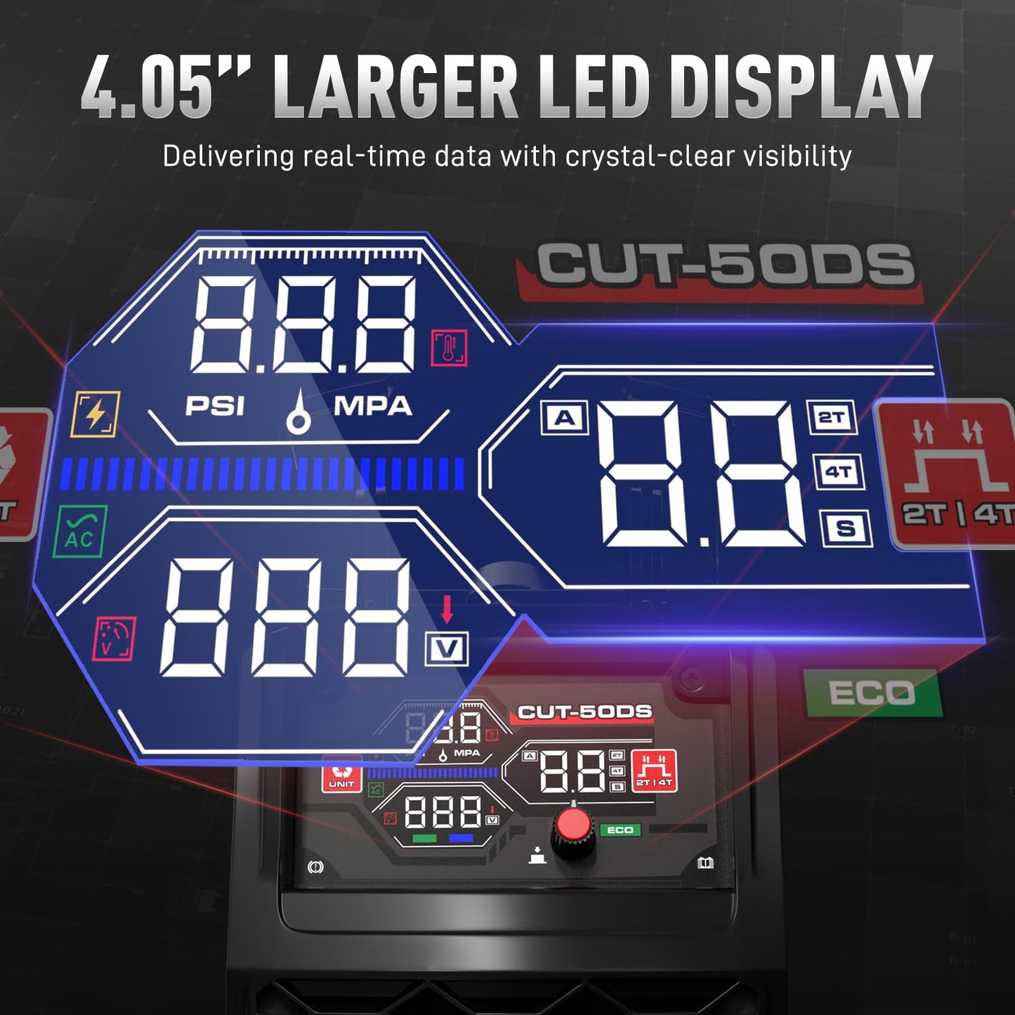 ANDELI Plasma Cutter Non-Touch Pilot Arc ，Larger LED Display 50A Plasma Cutter Machine，3/4''Maximum Cut Heavy Duty，110/220V Dual Voltage With ECO Mode，Expanded Plate Cutting,Rust Removal,PT/2T/4T