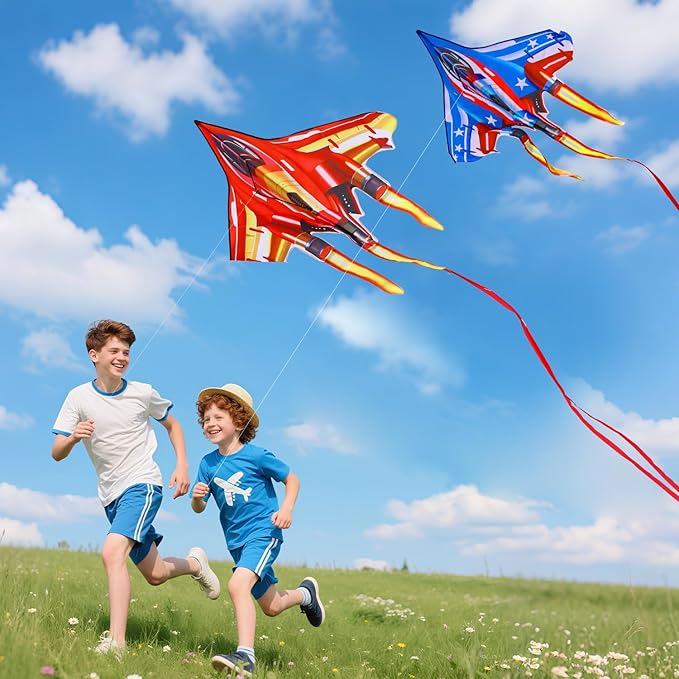 Fighter Jet Kites for Kids & Adults - Durable Airplane Kites for Boys Ages 8-12 & 4-8 with Kite String Reel, Easy Fly Large Outdoor Kite for Beach & Park Activities