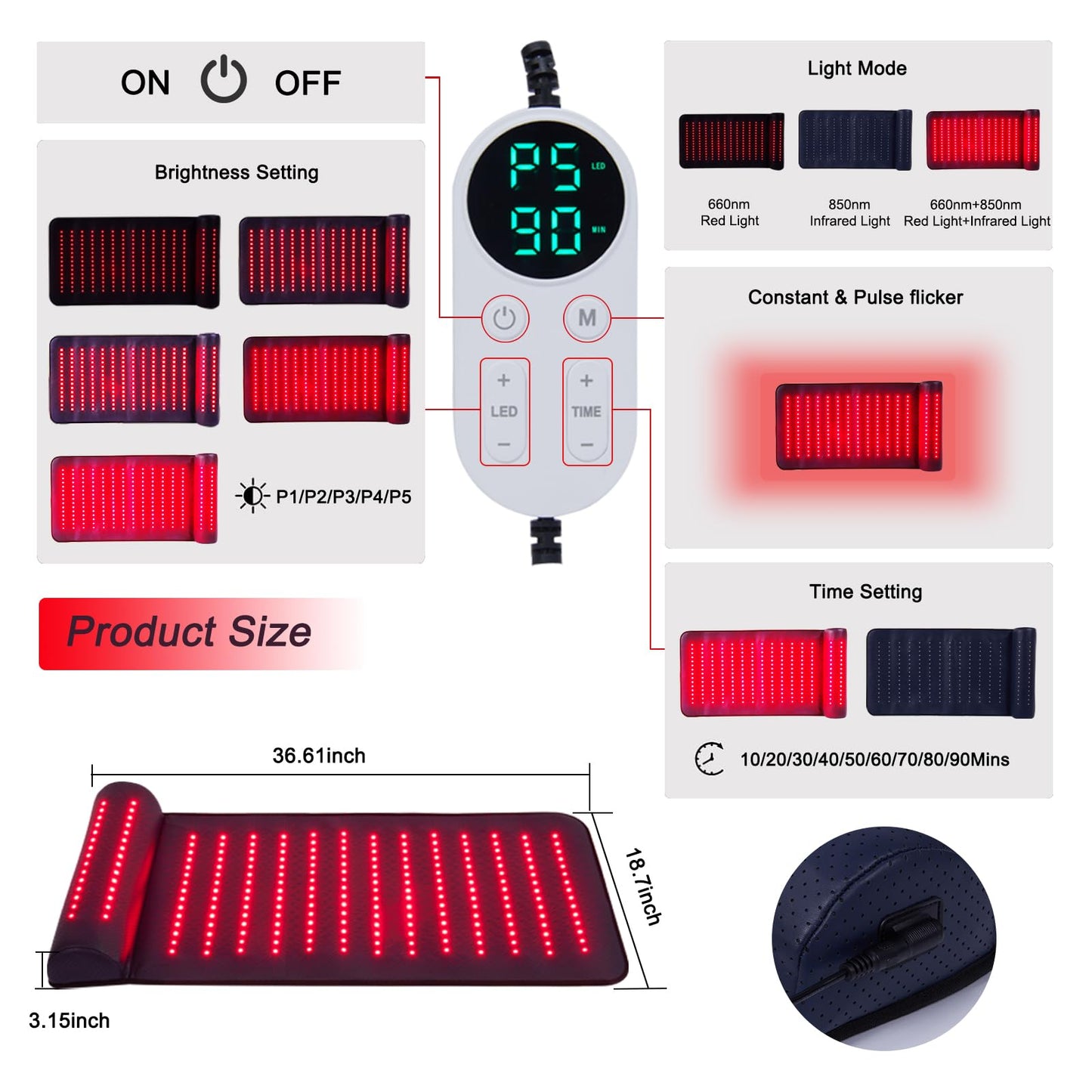 Infrared Red Light Therapy, Red Light Therapy Mat with Neck Support, 660nm&850nm NIR Deep Wavelength Blanket Pad for Back Belly Knee Shoulder HIPS Body Pain Relief
