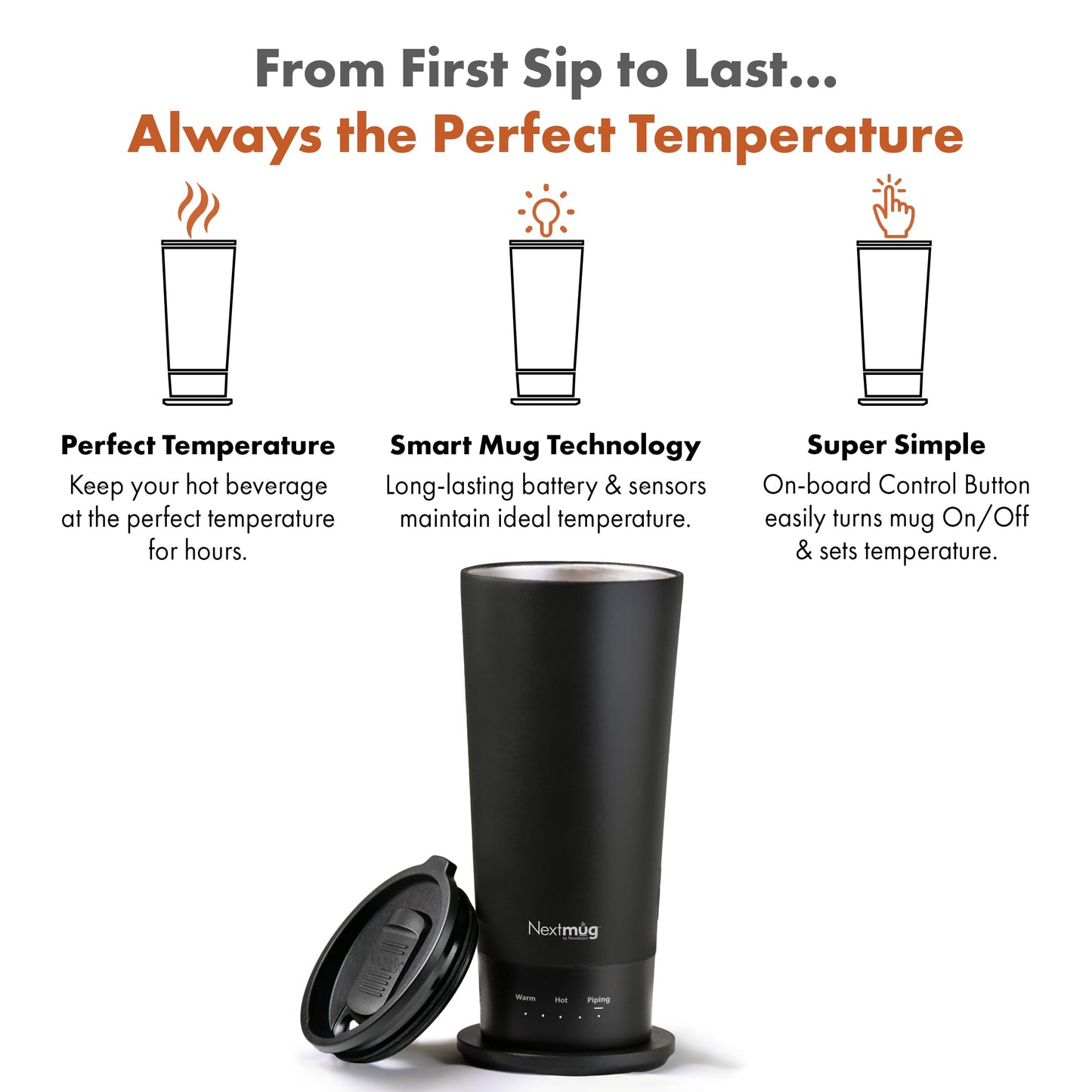Nextmug Go - Temperature-Controlled, Self-Heating Travel Mug (Black - 16 oz.)