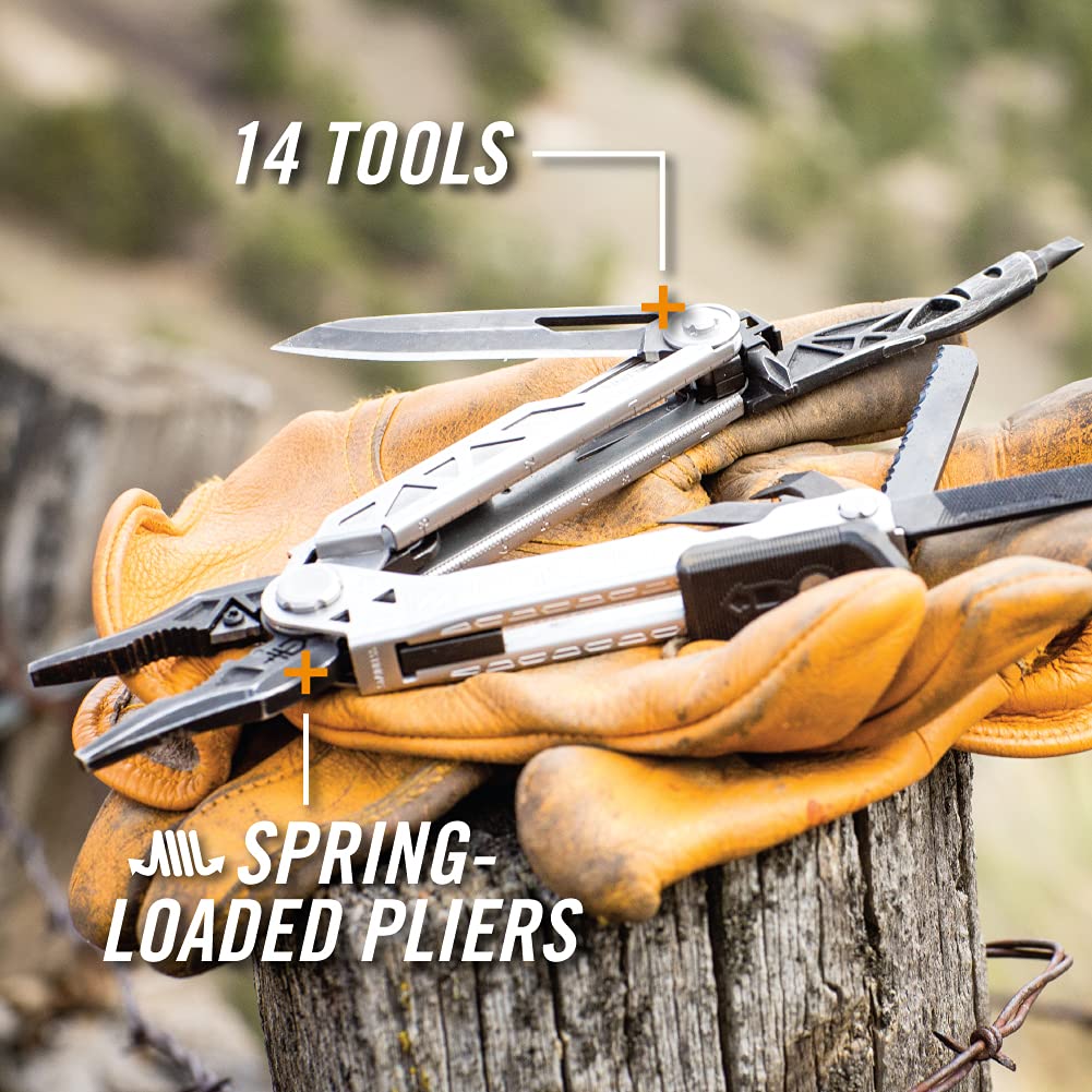 Gerber Gear Center-Drive Multitool - Includes 3.25” Outboard Knife, Pliers, Pry Bar, Bottle Opener & Awl - Comes with Bit Set & Sheath - Silver & Black