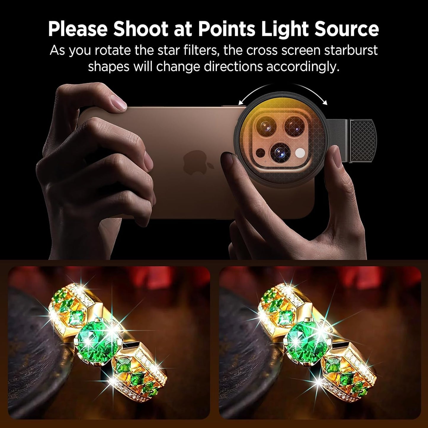 ALILUSSO 8 Filter,52mm 16/15/14/13 Points Star Rotatable Star Lens for iPhone Pro Max Moto Google Samsung TCL Phone