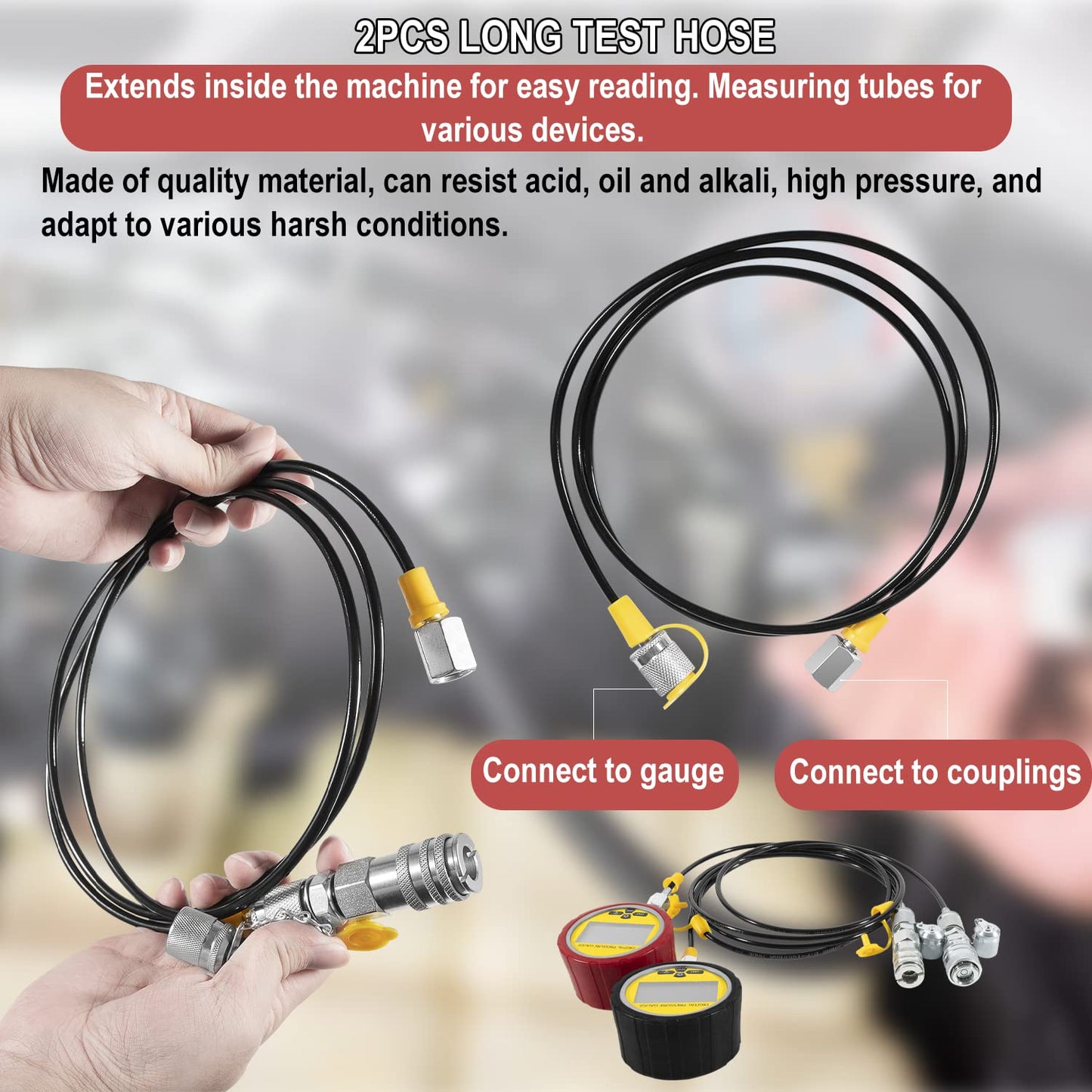70M Hydraulic Pressure Test Checker Kit, w/ 10000PSI/70MPa Digital Pressure Gauges, 11 Couplings, 2 Test Hoses, Hydraulic Tester Coupling Kit for Excavator Construction Machinery Hydraulic Systems