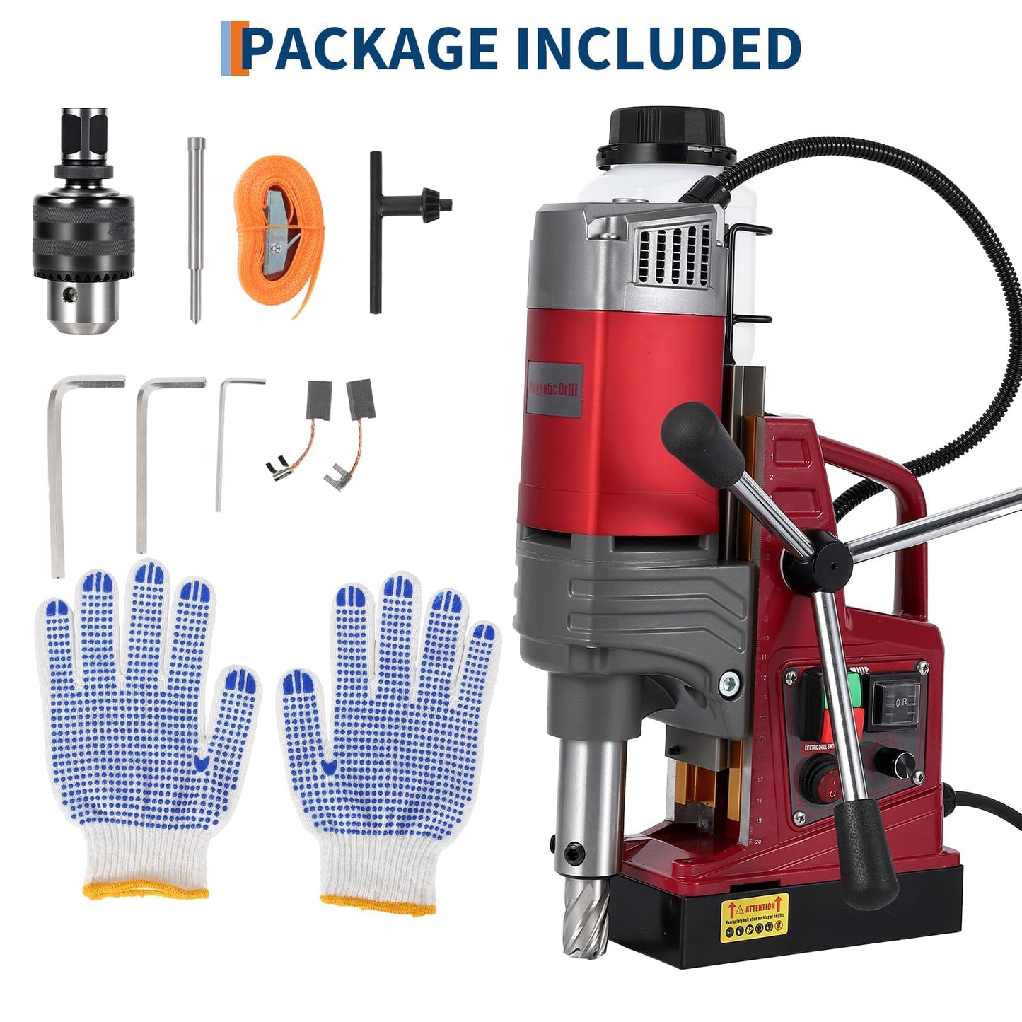 High-Torque Magnetic Drill Press, 1550W, 1.57” Capacity, 10-Speed Adjustable, 13000N Mag Base, Reverse, Twist Adapter, for Metalworking, Construction & Fabrication