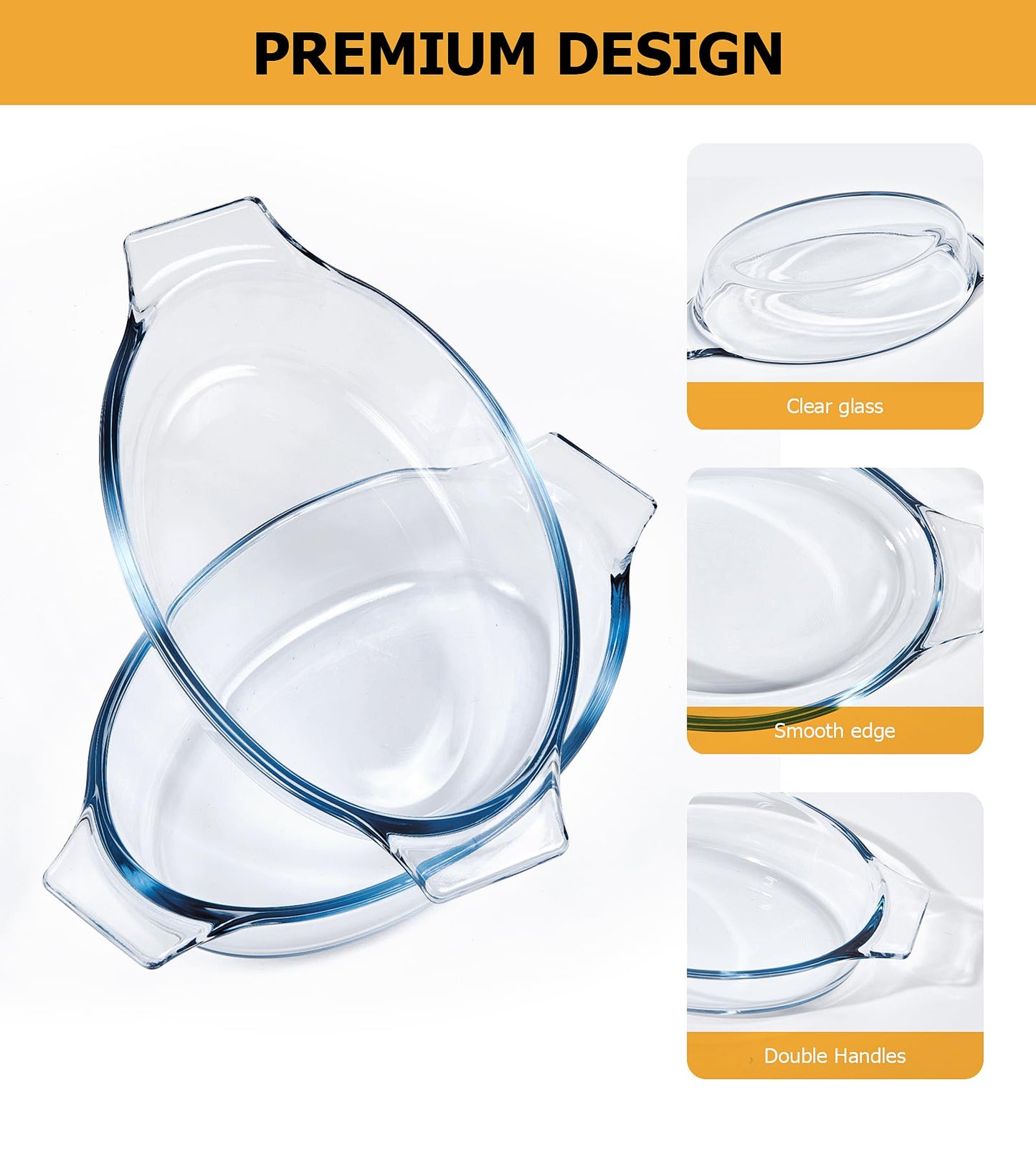 Small Casserole Dishes Oval 2 Pack, 23oz Glass Au Gratin Baking Dish, Individual Oval Baking Pan for Oven Microwave Air Fryer, 1 or 2 Person Servings, Bakeware Clear Prep Bowls with Handle
