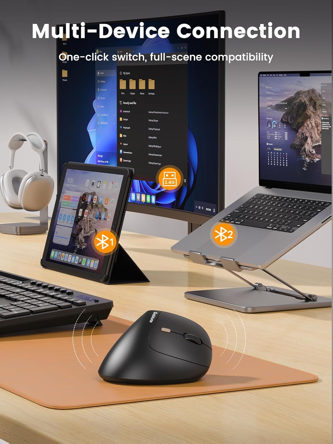 SABLUTE MAM3 4 Ergonomic Mouse, Bluetooth Mouse for Small/Medium Hands,Dual-Device Connectivity for Computer/Laptop