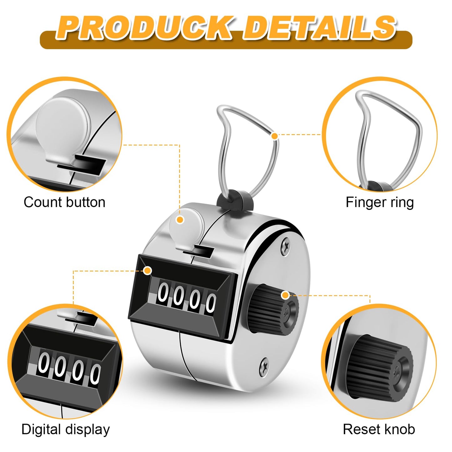 Nliyeisu 2 Pcs Clicker Counter, Hand Tally Counter with Large Display - Mechanical Pitch Counter Clicker for Baseball, Inventory, People Counting, Events, Gym Reps(Silver)