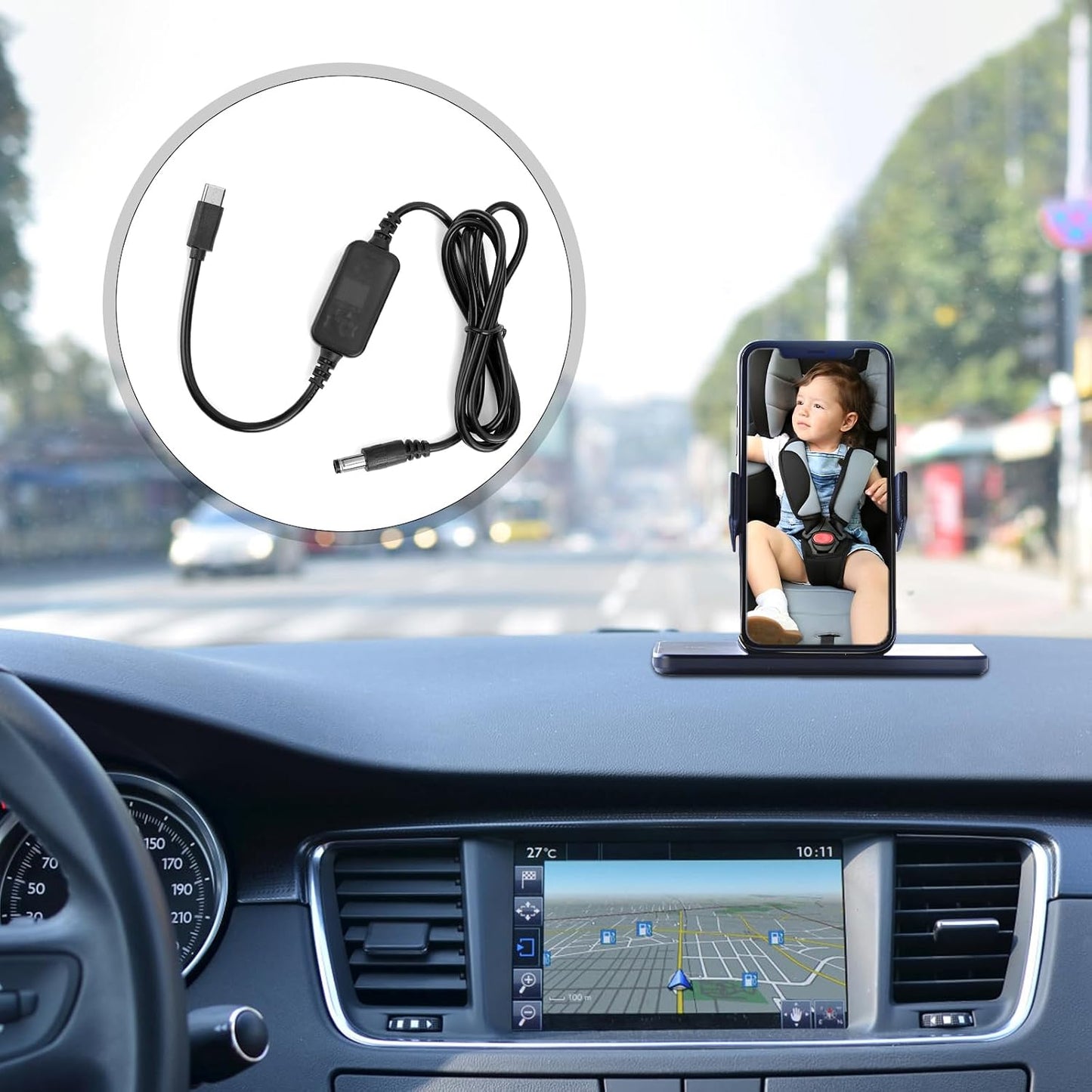 BOXOB DC5521 Baby Car Camera USB Powered Adapter, Durable Copper Baby Car Camera Monitor to USB C Tape- C Cable Cord