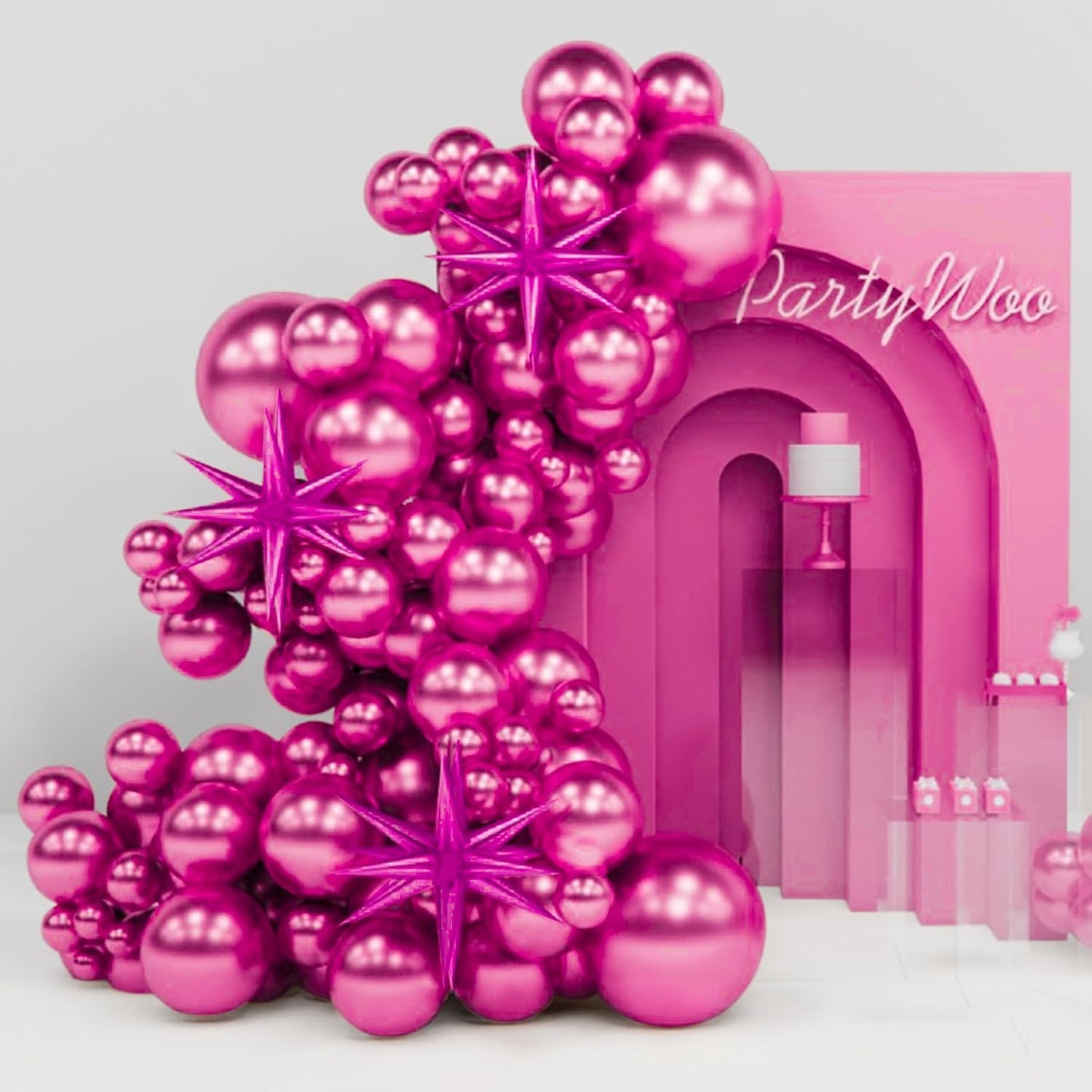 PartyWoo Metallic Pink Star Balloons - 110-Piece Foil Mylar Balloon Arch Kit for Birthday & Wedding Decor | Various Sizes 5-22 Inches