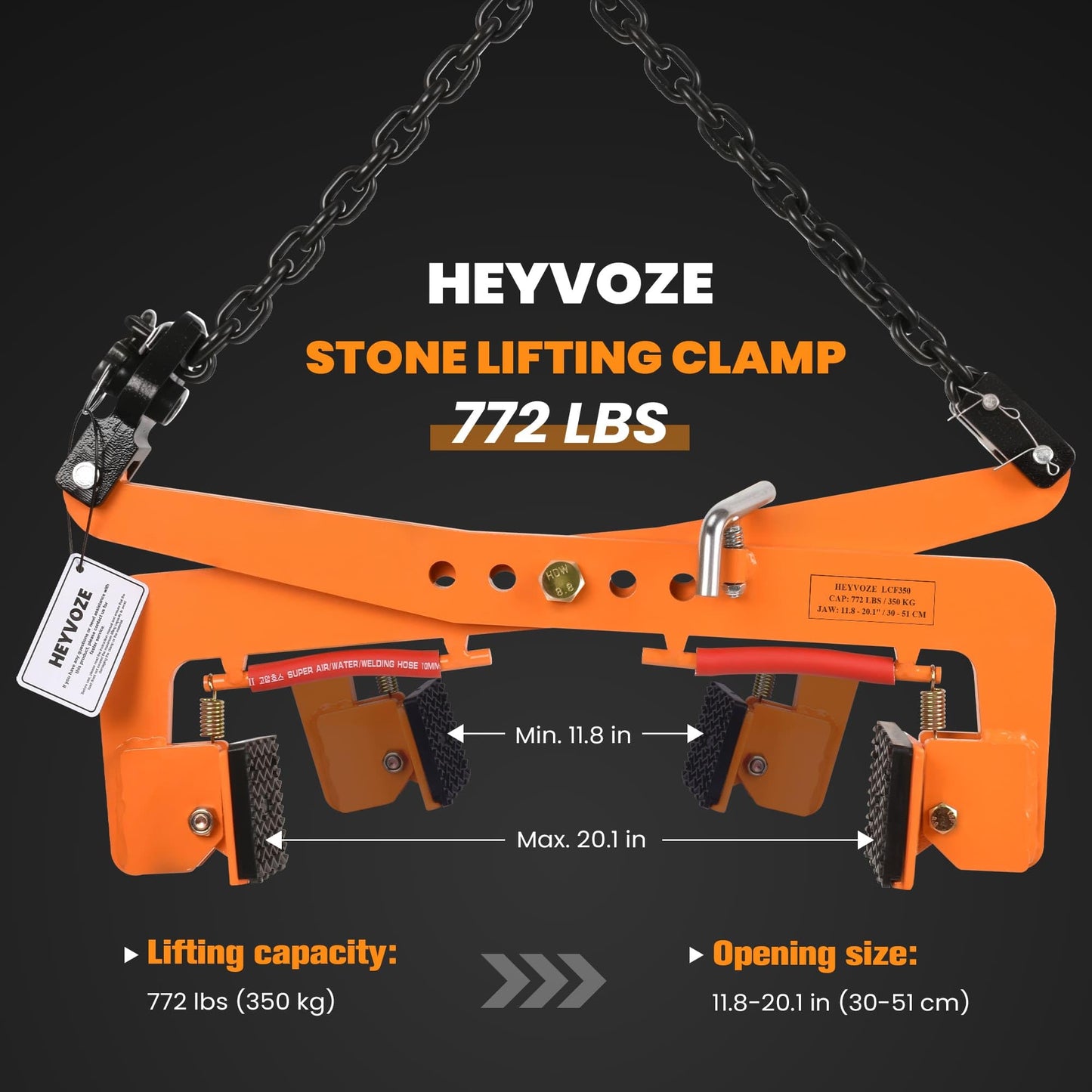 HEYVOZE 772 lbs Granite Slab Lifting Clamp, Adjustable Range: 11.8"-20.1", Heavy Duty Stone Lifting Clamps for Carrying and Vertical Transport of Marble, Concrete Blocks, Slate Sheets, Curb Stones