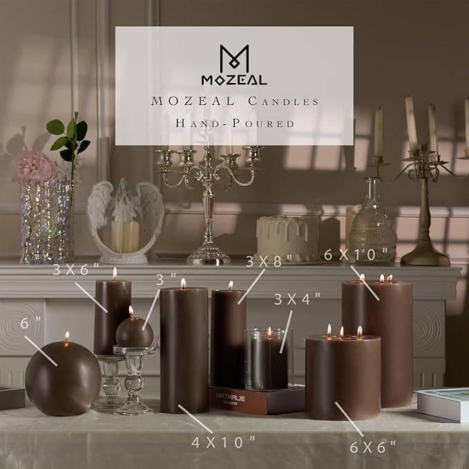 MOZEAL 3" x 4" Hand-Poured Unscented Candle, Dripless Pillar Candle Set of 3, Long Clean Burning, Approx 72 Hours Burn Time, Rustic Country Style, Wedding, Winter Elegance, Home Decor, Taupe Gray