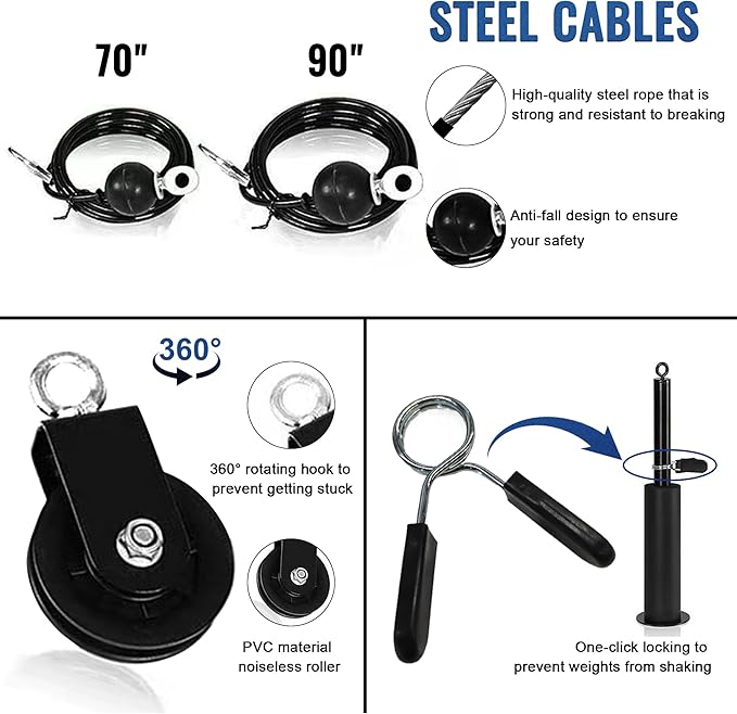 ASIEIT Weight Cable Pulley System for Home Gym, Durable Cable Pulley Attachments for Garage Gym, Upgraded Cable Machine for Fitness Enthusiast, Cable Pulley System Gym for Basement Gym Squat Rack