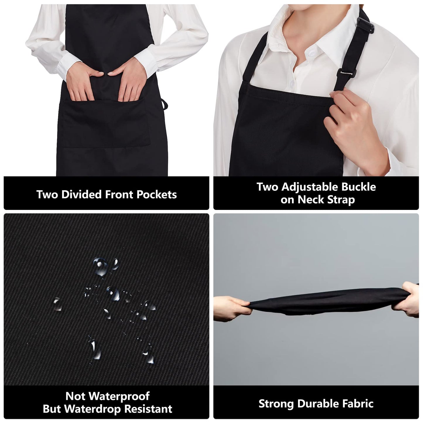 Jubatus 12 Pack 100% Cotton Aprons Bulk with 2 Pockets Cooking Chef Kitchen Adjustable Bib Apron for Women Men, Black