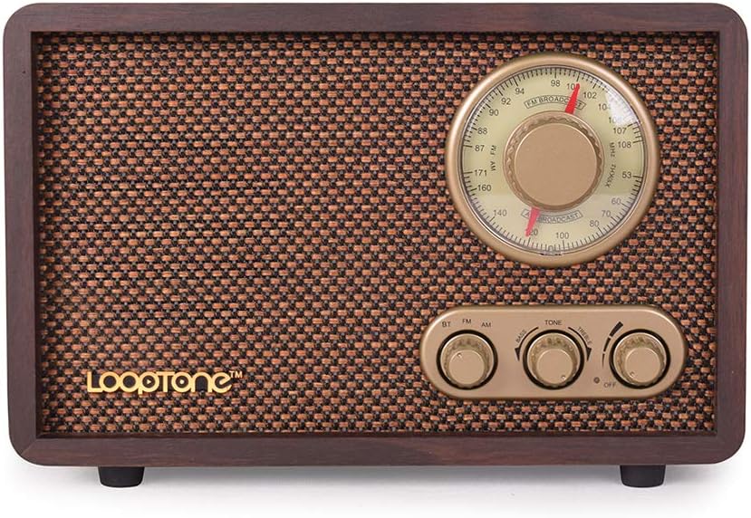 LoopTone Mp3 FM AM Radio Retro Wood Radio with Bluetooth Play and Antenna Built in Speaker for Kitchen Living Room