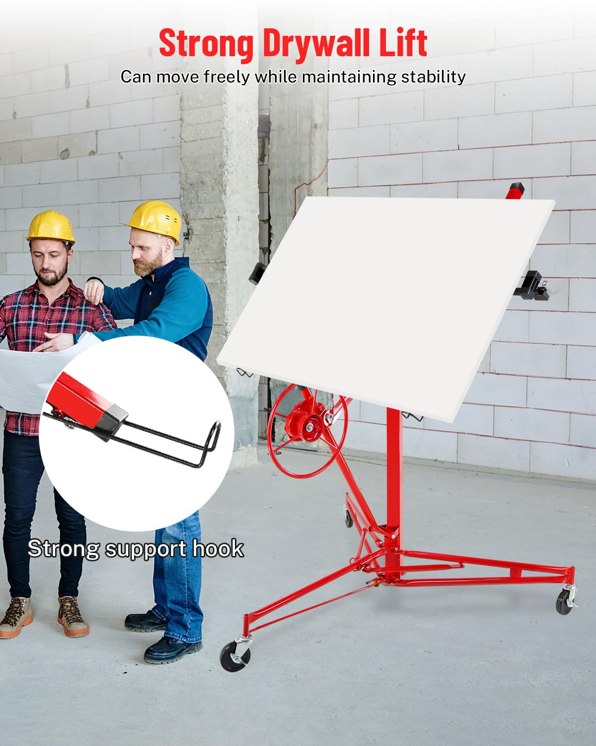 Drywall Lift Jack 150LB Capacity, 3.5FT-11FT Adjustable Height, 60° Tilt & 360° Rotation, Heavy Duty Steel Sheetrock Hoist with Wheels for Ceiling & Wall Installation, Professional Panel Lifter