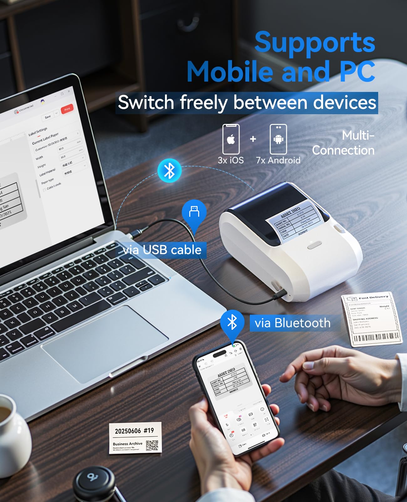 NIIMBOT M3 Label Maker Machine with Tape, 3'' Bluetooth Thermal Transfer Sticker Printer for Small Business Clothing, Address, Cable Storage, Compatible with Phones & PC(Not for 4x6 Shipping Label)
