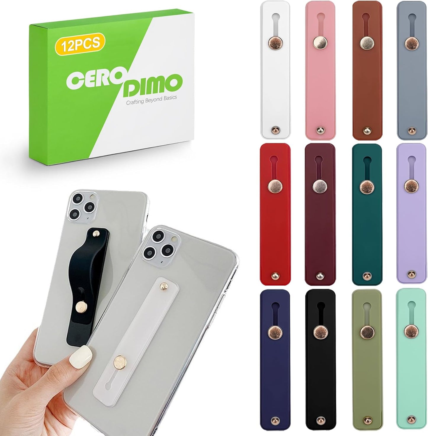 CeroDimo 12-Piece Universal Phone Loop Finger Strap Holder, Portable Silicone Grip Strap for Phone Cases, Telescopic