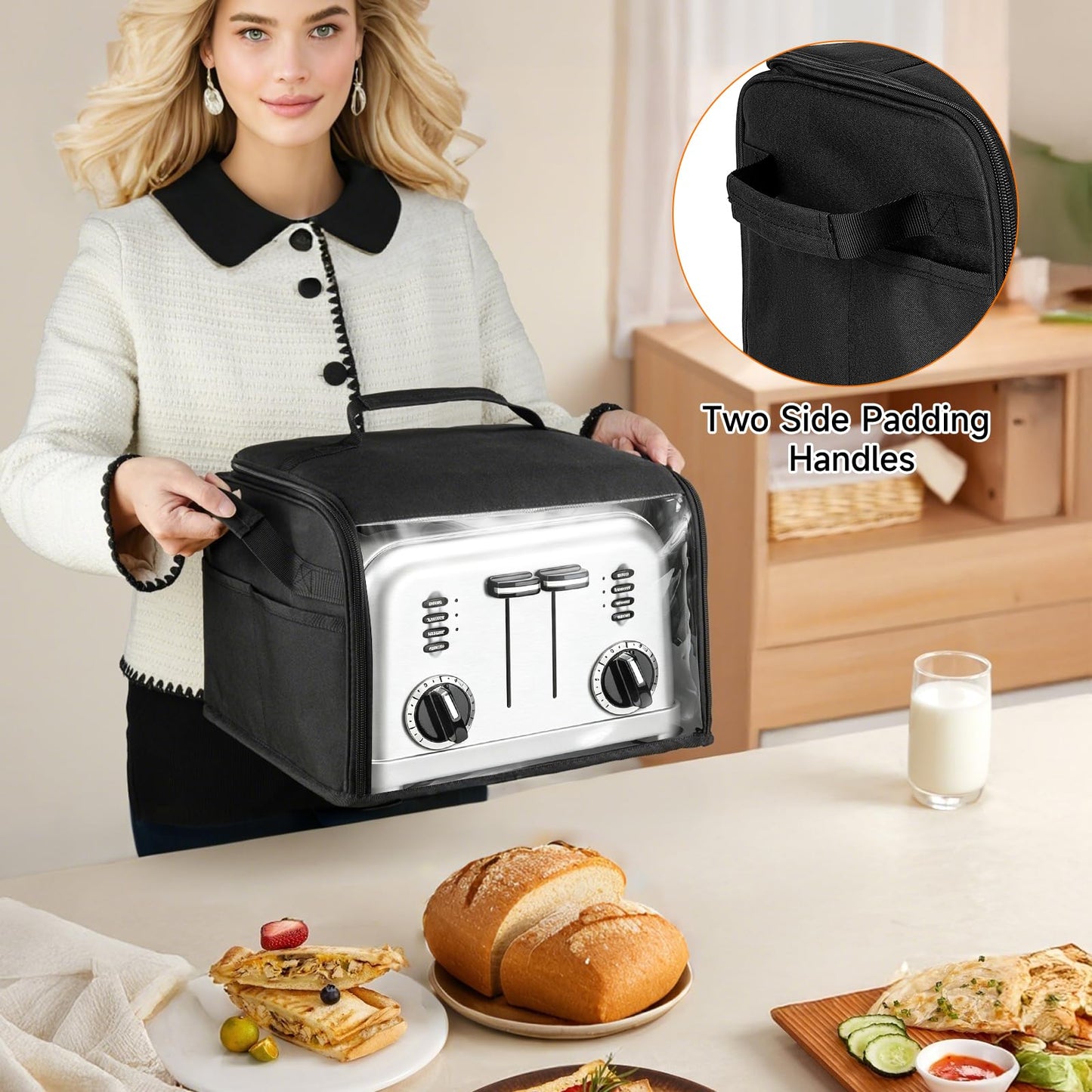 Toaster Cover 4 Slice with Aluminum Foil Lining and Base Compatible with Cuisinart/BELLA/Black and Decker,Cover Only,Black