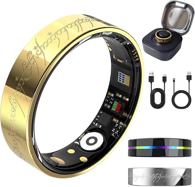 Ultra Smart Ring for Women Men,Health Fitness Tracker with Sleep/Blood Pressure/Oxygen Monitoring, Heart Rate & Activity Tracking,IP68 Waterproof, 5+Day Battery,No Subscription Fee 1-Gold 9