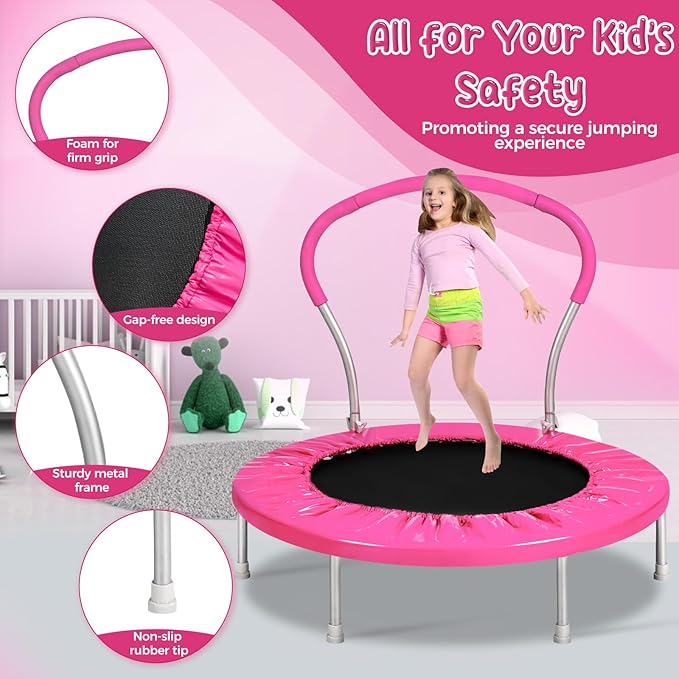 Mini Trampoline for Kids, Indoor Toddler Trampoline with Handle, Child Small Rebounder Trampoline for Indoor and Outdoor Use