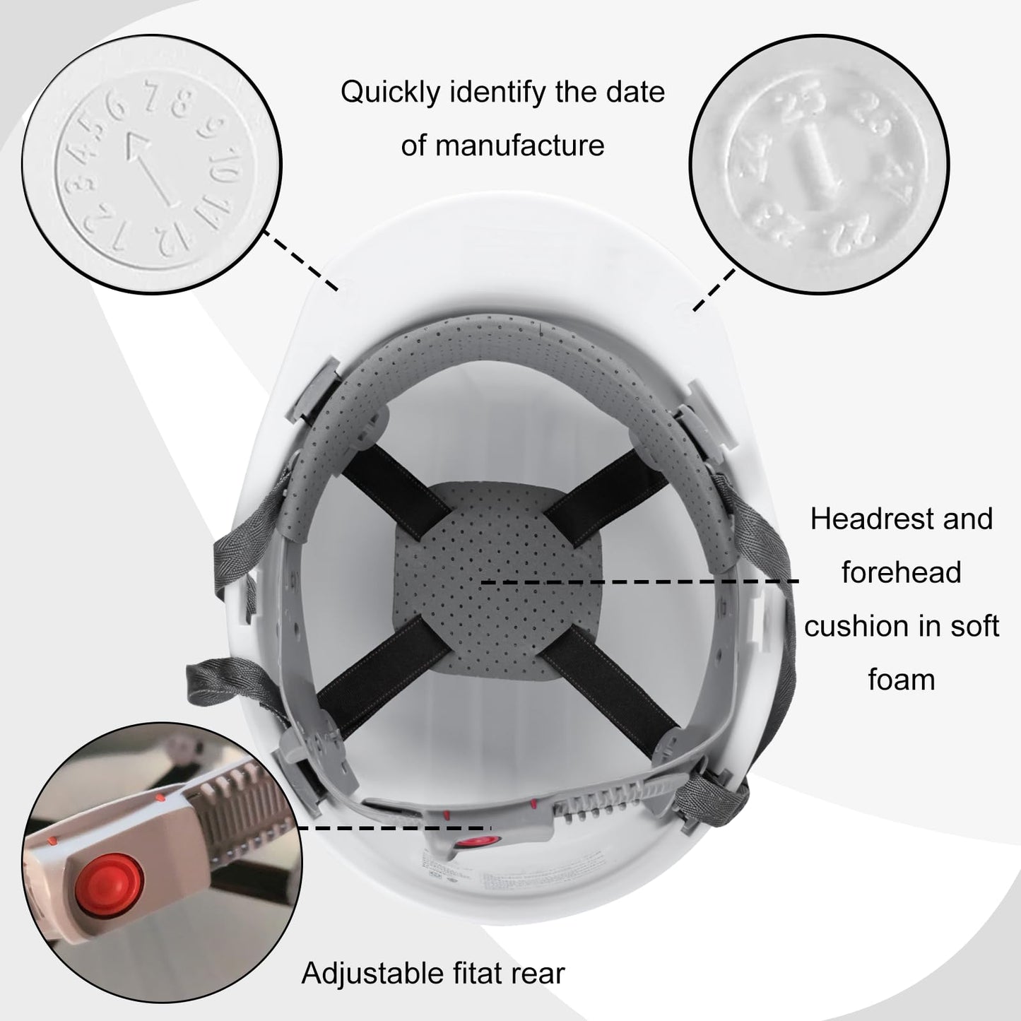 Tdfronien 10 Pieces Suspension Hard Hat Bulk Safety Helmets Adjustable Ratchet Cap Style with ABS Construction Hard Hat for Men Woman Work Head Protection Supplies (White)