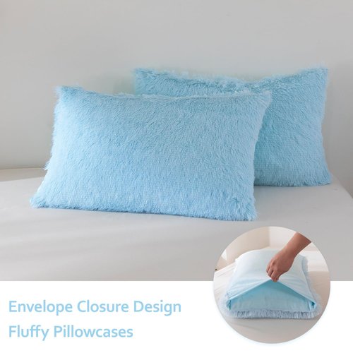 BYHOFMLY Light Blue Fluffy Girls Comforter Set Twin Size 3 Pieces Faux Fur Plush Shaggy Bedding Set for Teen Girls Soft Warm Furry Velvet Kids Bed Sets (Light Blue, Twin)
