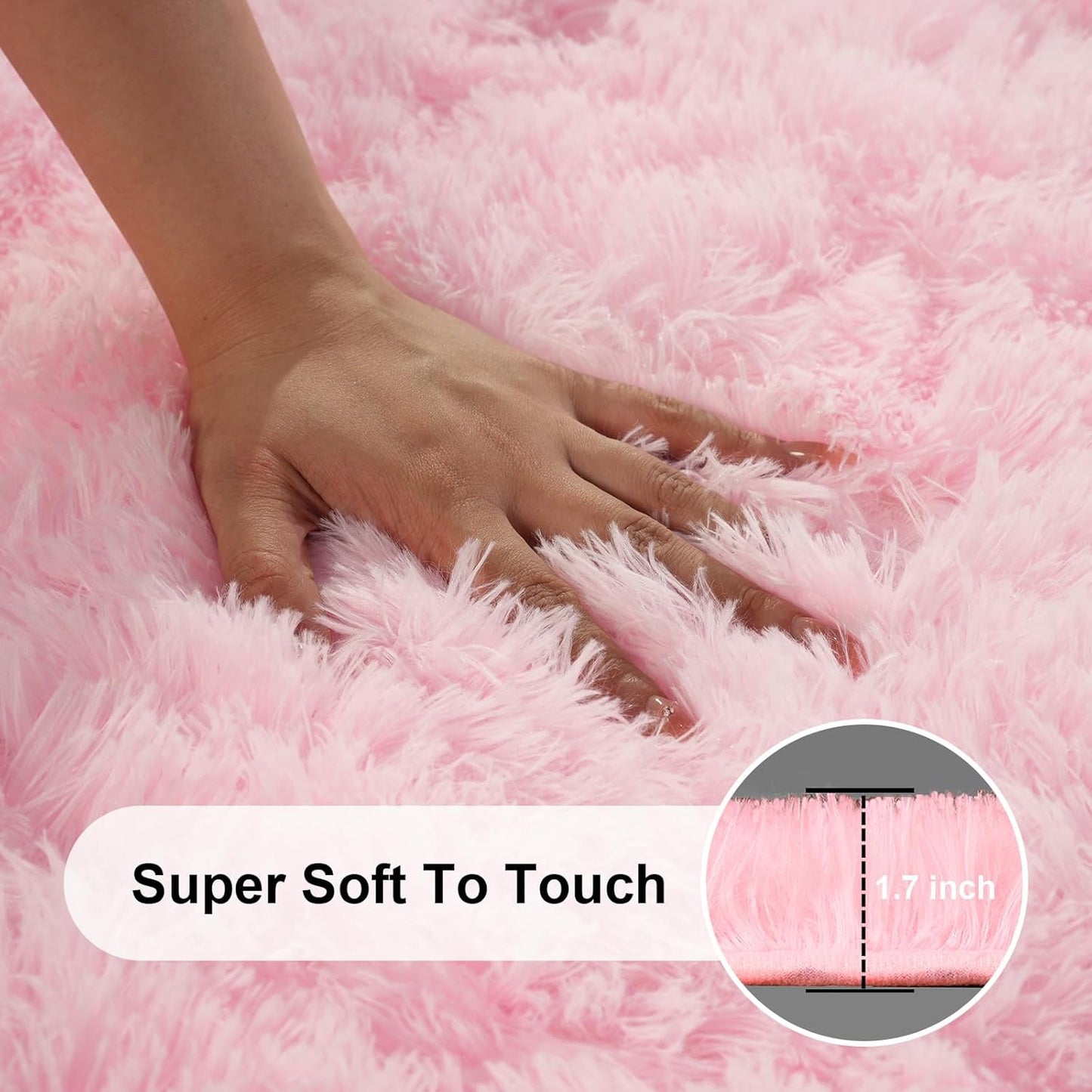 Skiennix Pink Area Rug - Fluffy 2x3 Soft Shag Carpet with Non-Slip Strips for Kids' Room Decor