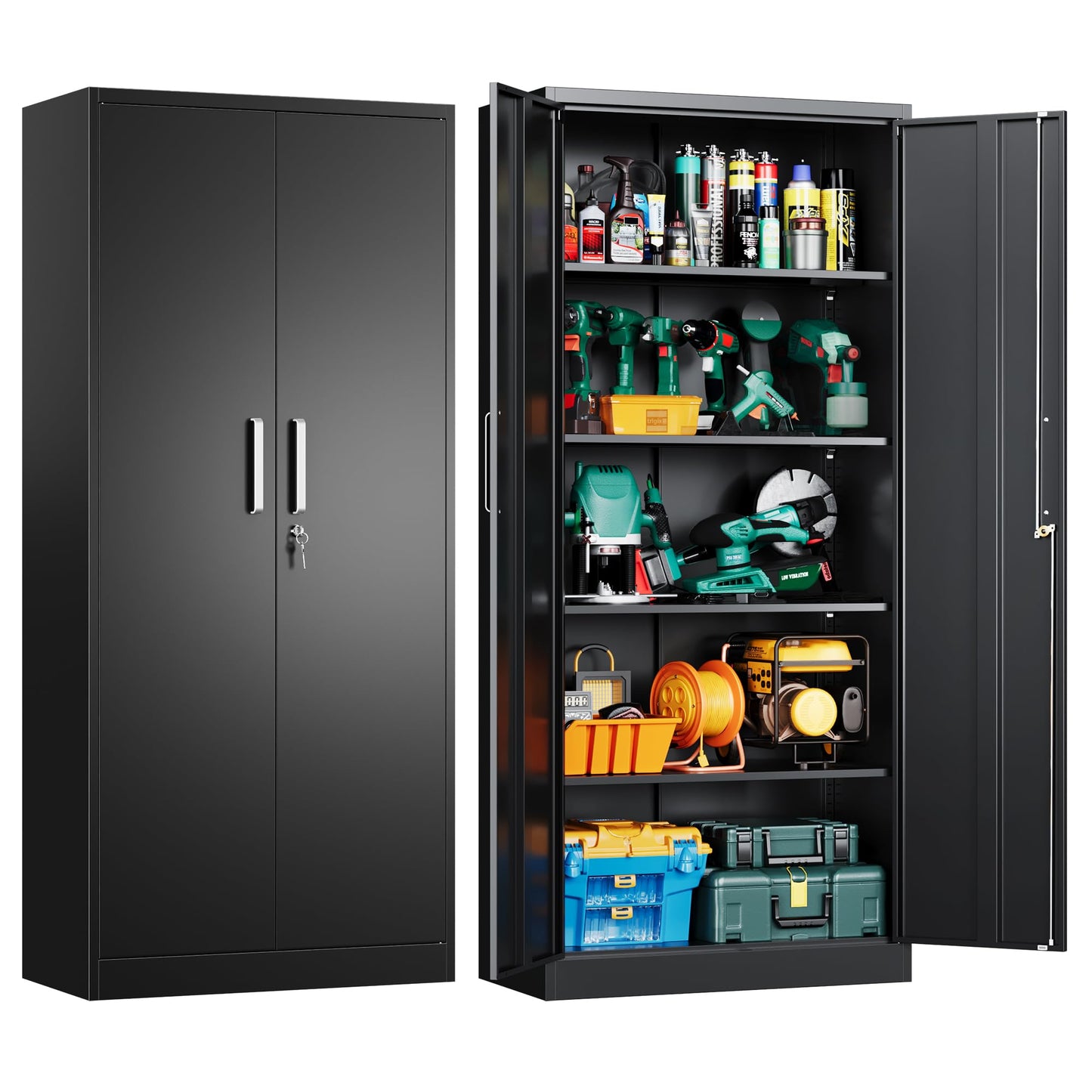 Tivostaral Metal Garage Storage Cabinet with Doors and Adjustable Shelves, 71" Tall Locker Organizer Steel Garage Cabinets, Lockable File Cabinet for Home, Office, Warehouse, Tools
