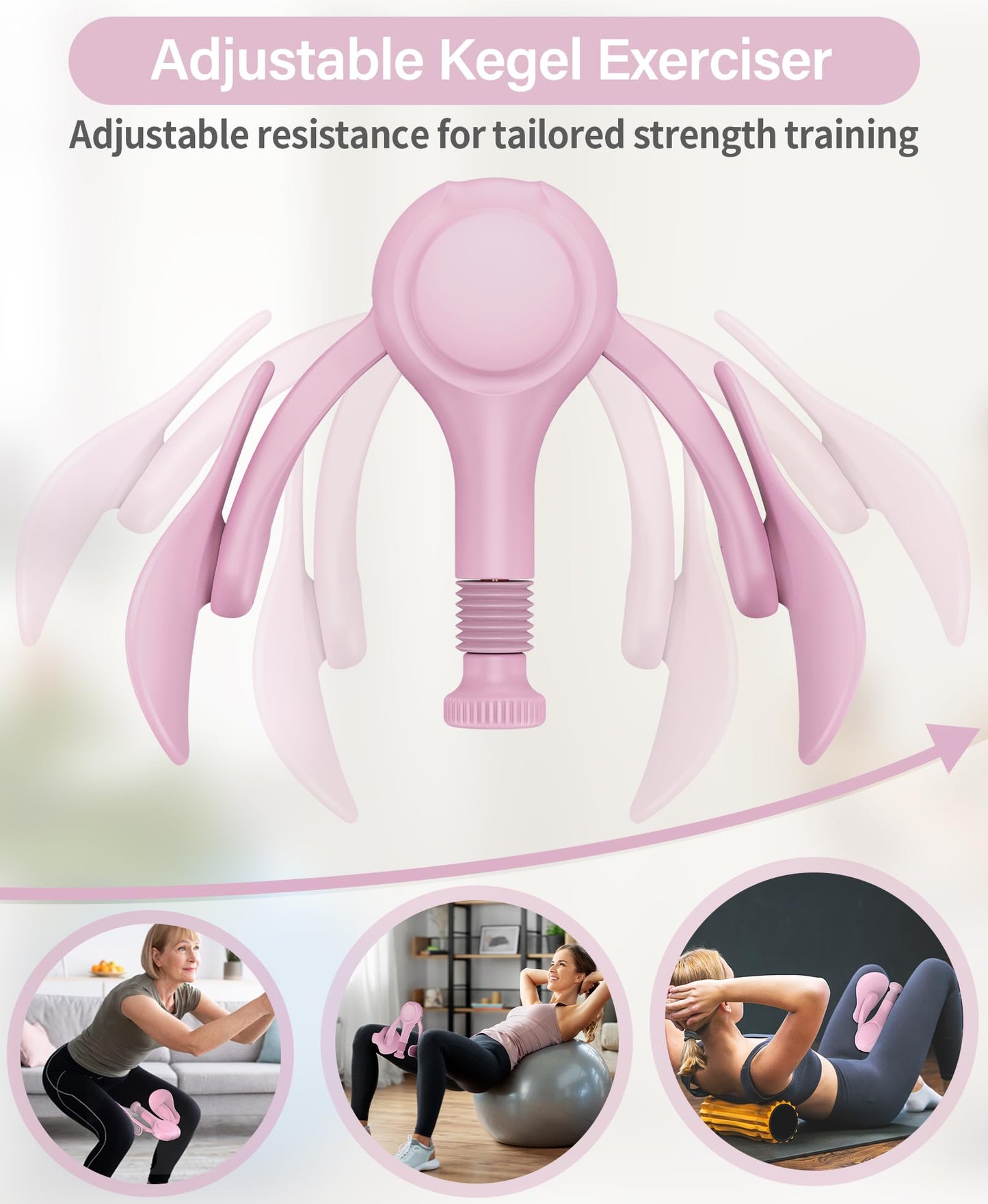 Pelvic Floor Exercise Device Kegel Exerciser Muscle Trainer 15-70lbs Adjustable for Women/Men, Inner Thigh Exerciser Hip Abductor Machine with Resistance Band, Leg Workout