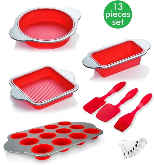 Boxiki Kitchen 13-Piece Non-Stick Silicone Bakeware Set - Versatile & Durable for Oven, Freezer, Dishwasher Use