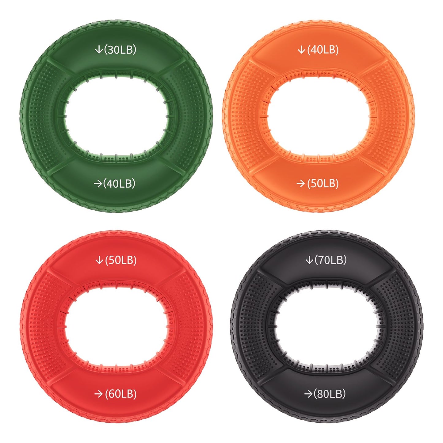 Hand Grip Strengthener Rings - 4 Pack Finger Exerciser Grip Strength Trainer Silicone Squeezer Gripper for Muscle Strengthening Training Forearm Grip Workout Stress Relief Rehabilitation 30LB-80LB