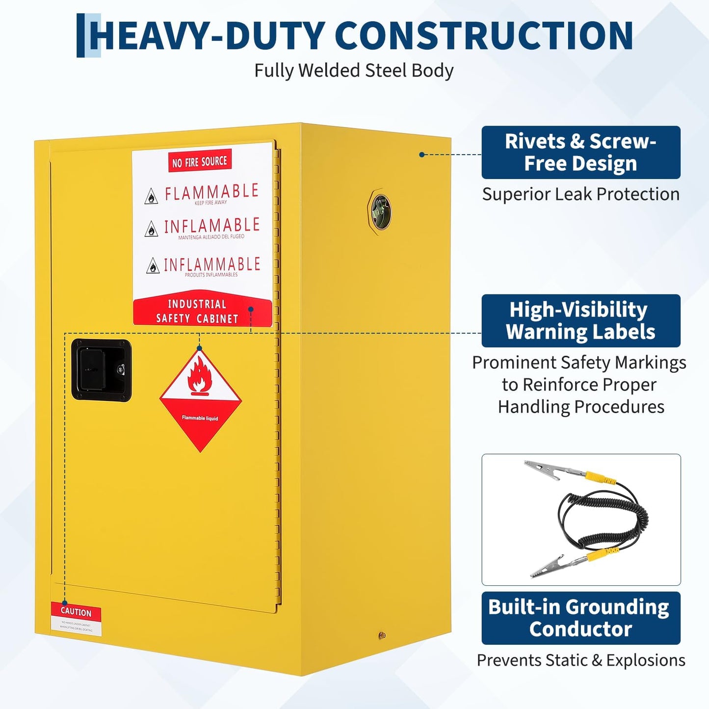 Takywep 2 Gal Flammable Safety Cabinet, Cold-Rolled Steel Flammable Liquid Storage, 17x17x18Inch Fire Resistant, Static Grounding 3-Point Lock for Workshop Garage Laboratory
