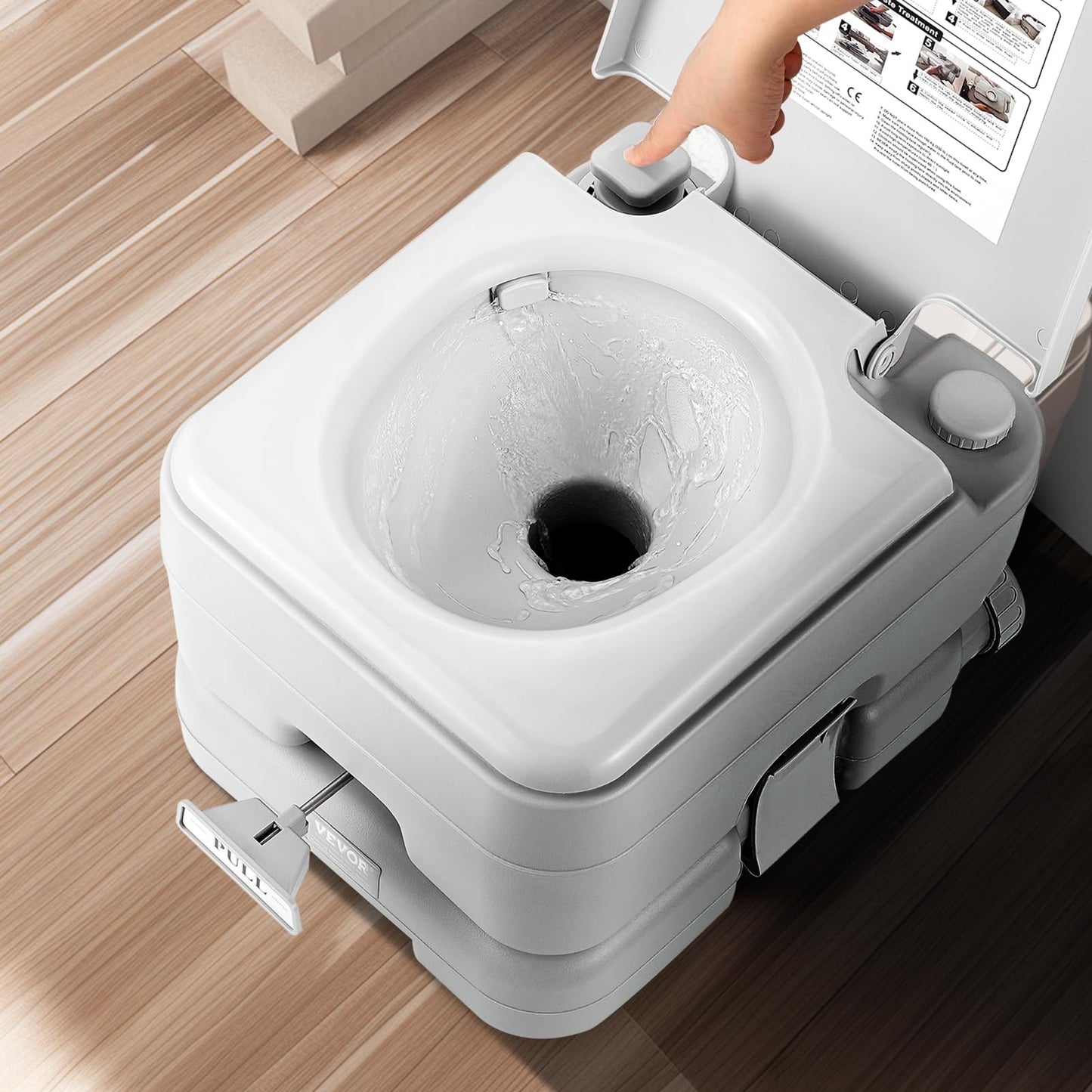 VEVOR Portable Toilet for Camping, Porta Potty with 3.2 Gal Waste Tank & 3.2 Gal Flush Tank, Push-Button Pressurized Flush Commode with Level Indicator, Travel Toilet for Adults Kids Camping Car Trips
