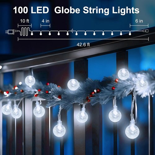 Minetom Crystal Globe String Lights - 33 ft 100 LED Waterproof Fairy Lights with Remote & Timer | Perfect for Bedroom, Patio & Holiday Decor