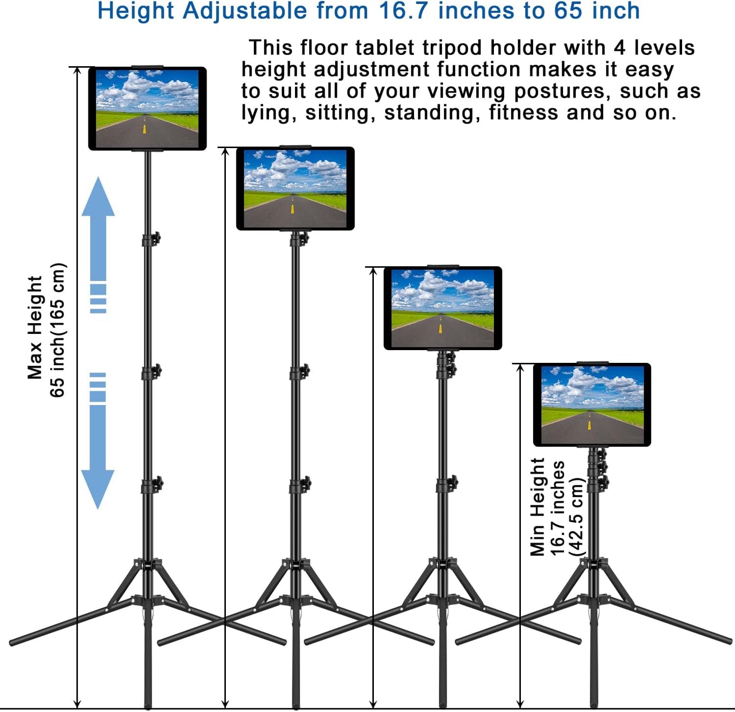 SAMHOUSING 65 inch 360 4.5-12.9 Inch Ipad Tripod Stand, with Height Adjustable iPad Stand Holder & iPad Floor Stand