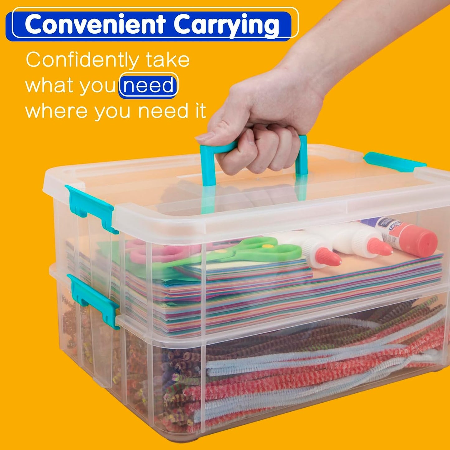 TERGOO Clear Plastic Storage Containers - 2 Layer Stackable Boxes for Crafts, Makeup & Sewing (Blue)