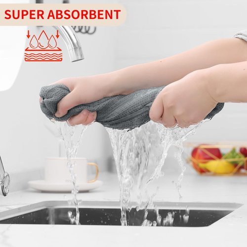 Homaxy Kitchen Dish Towels - 100% Cotton Waffle Weave, Ultra Soft & Absorbent, 13 x 28 Inches, 8-Pack | Grey