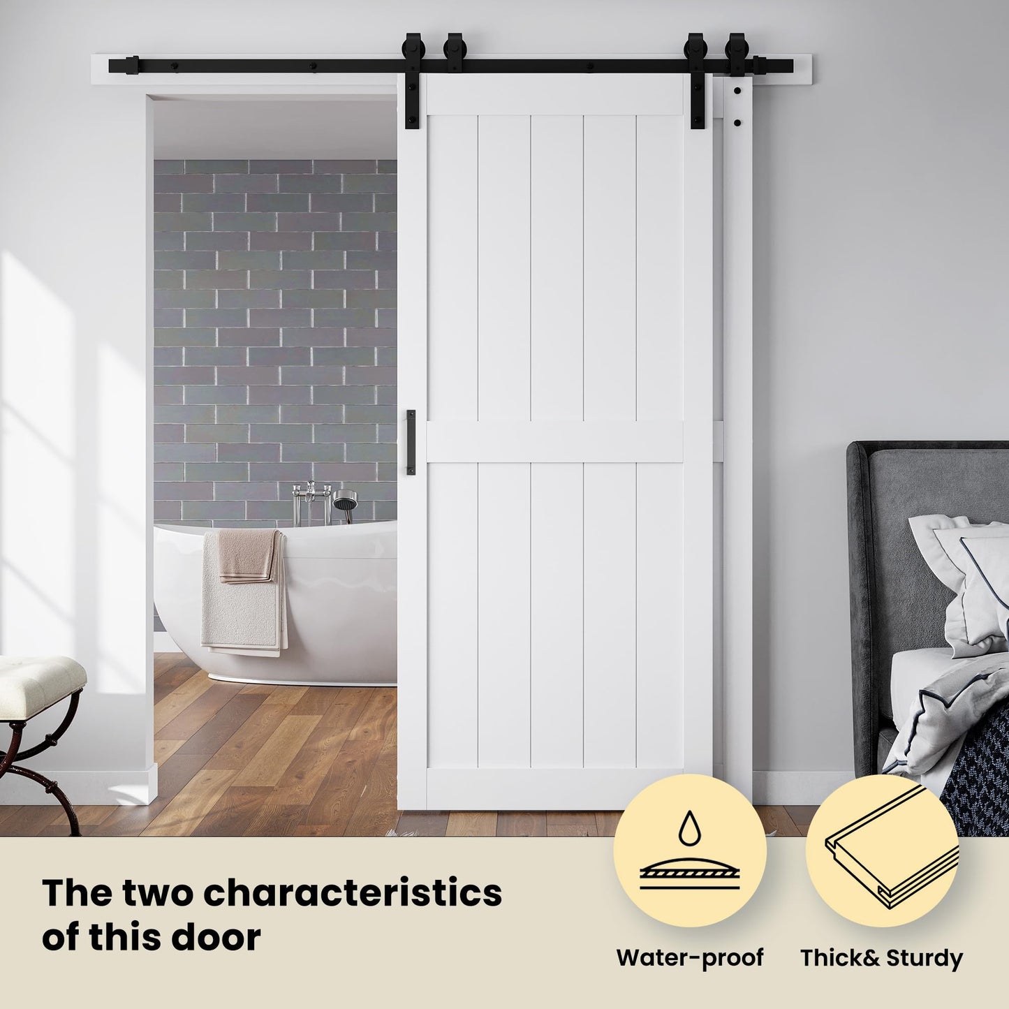 SmartStandard 36in x 96in Double MDF Sliding Barn Doors with 6.6FT Bypass Barn Door Hardware Kit, Save Space, Waterproof, Easy Install, Fit 60in-64in Openning, White