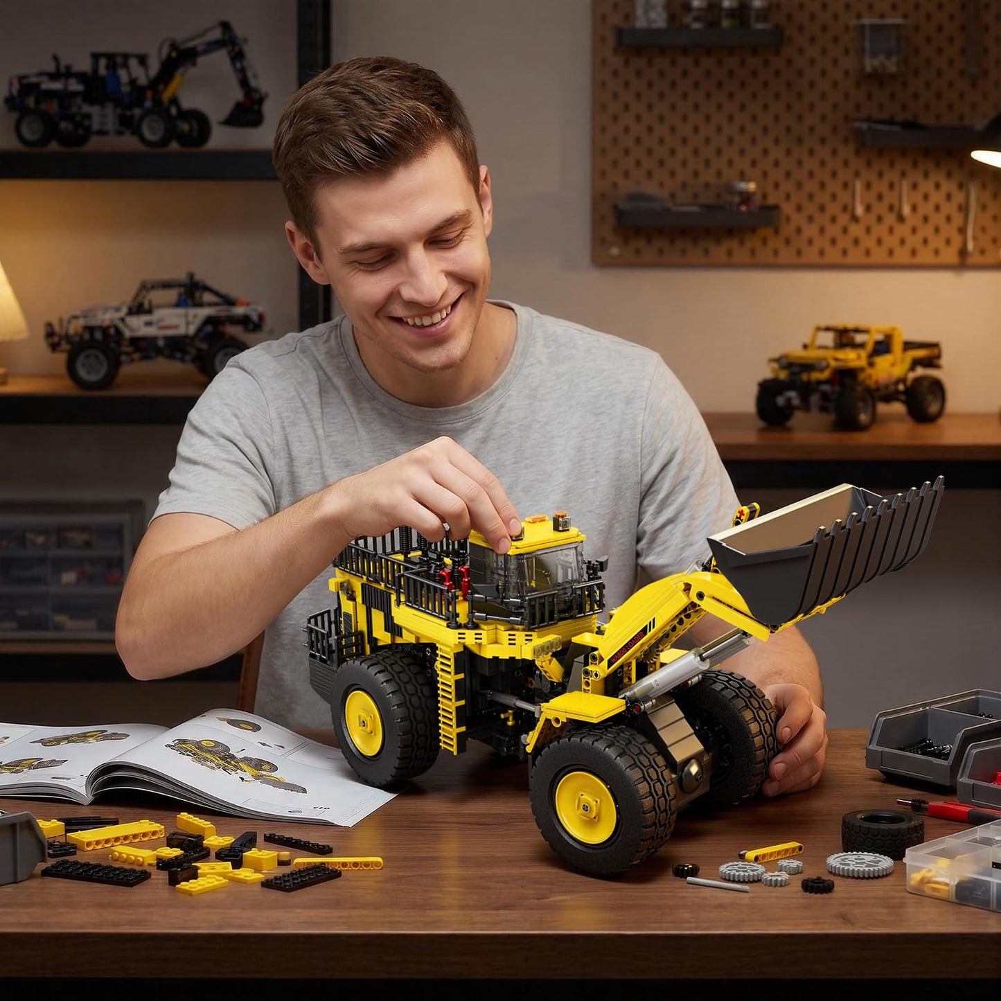 Reobrix Bulldozer Building Blocks Set for Adults with Lights 22009, RC Loader Building Toy, Remote Control City Construction Engineering Vehicle Mechanical Excavator Model Kit for Adult (1746PCS)