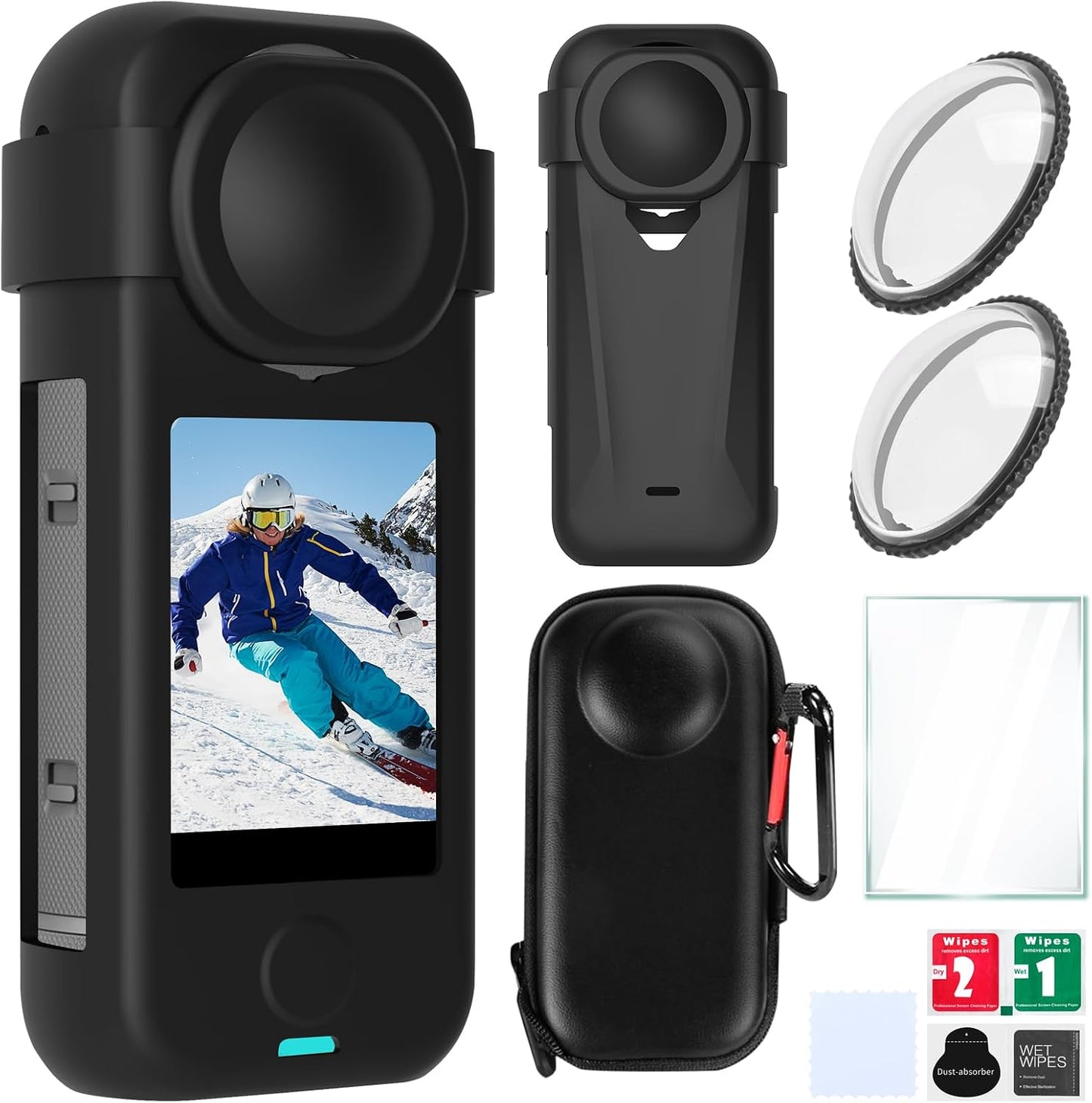 Vasgather 360 X4 Camera Protective Kit for insta Air Accessories Include-Screen Protector/Lens Guard/Silicone