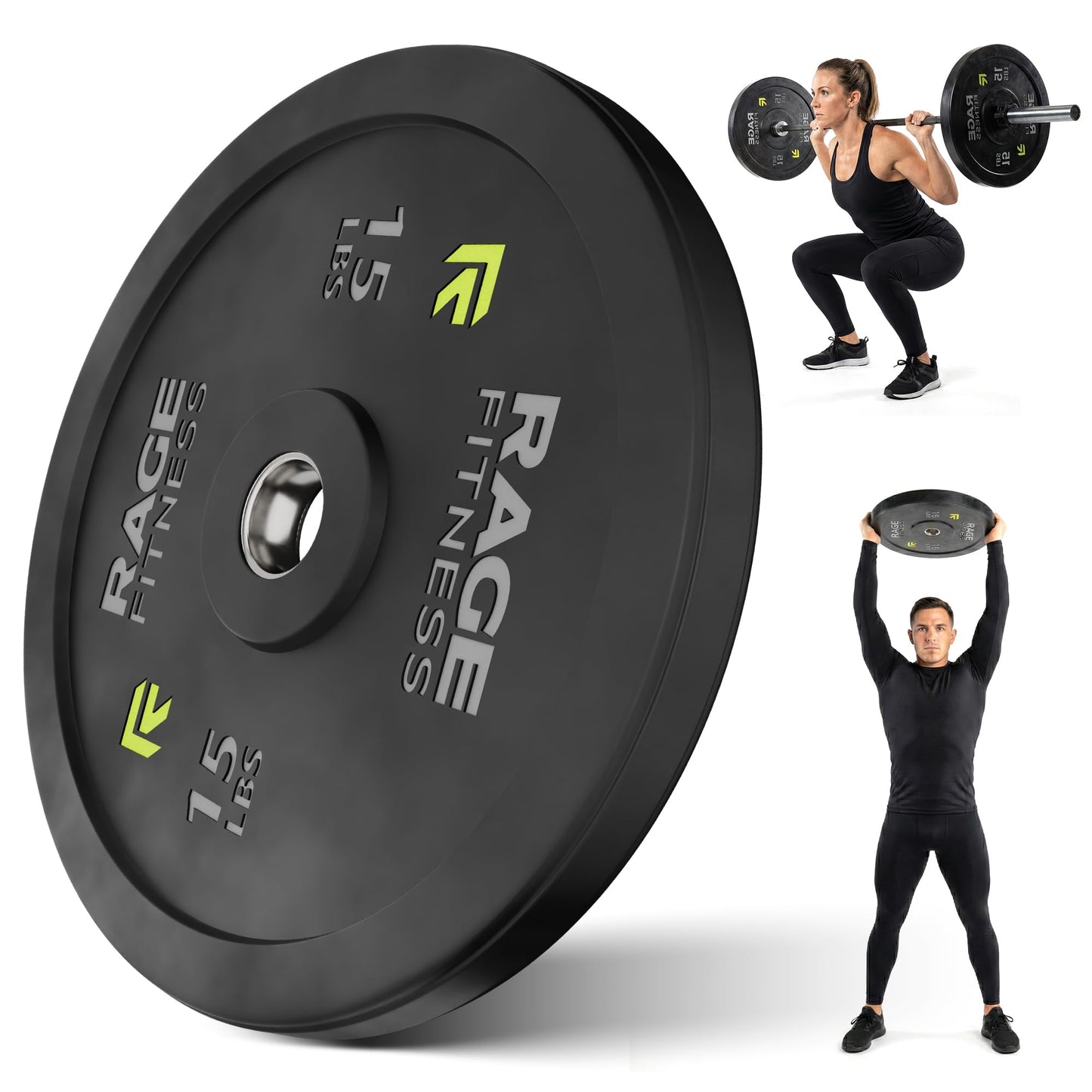 Rage Fitness Olympic Bumper Plates – Rubber-Coated Weight Plates with Steel Insert for Strength Training & Home or Commercial Gyms (10–45 lb, Sold Individually)