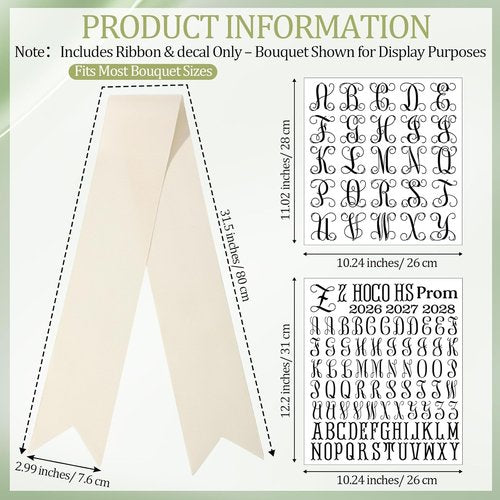 Hahafelt Custom Name Bouquet Sash - DIY Iron-On Ribbon Kit for Weddings, Senior Night & Keepsakes