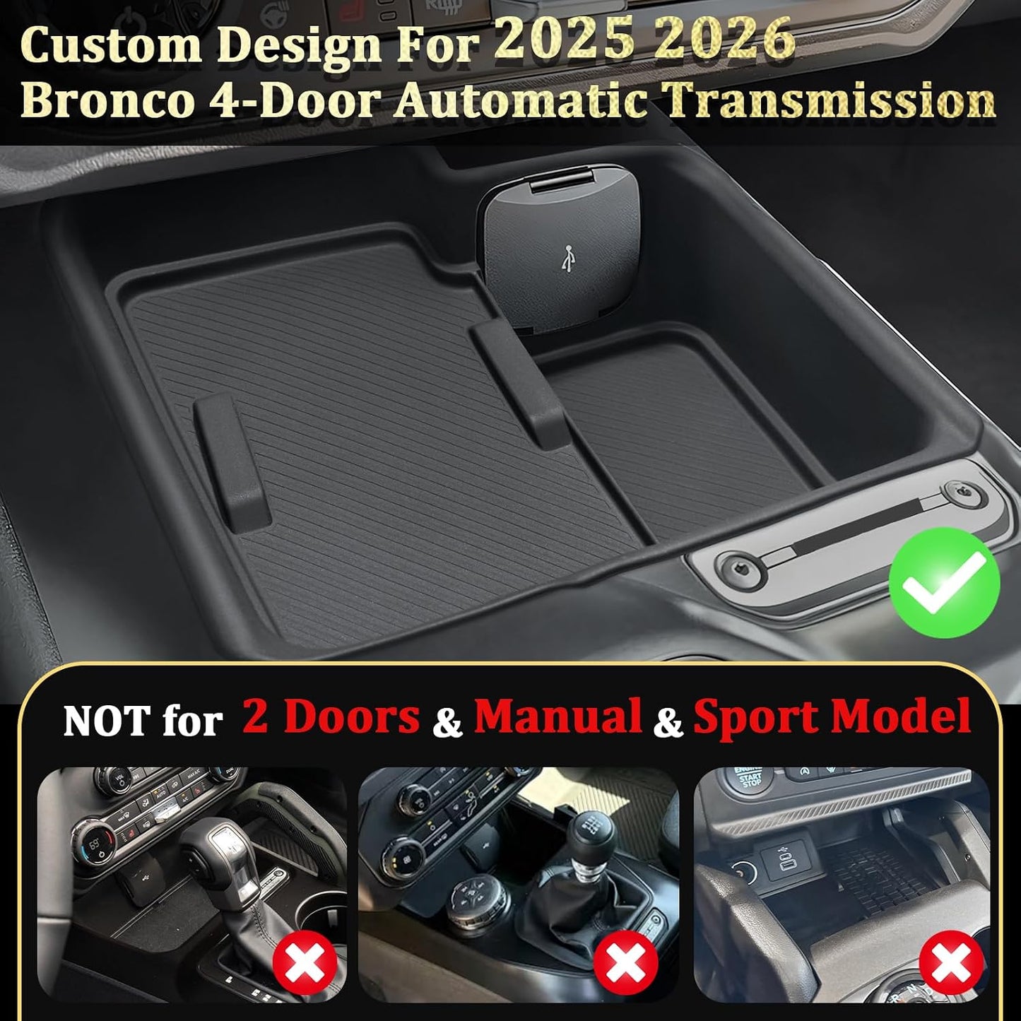2025 2026 4-Door 2 TOPINSTALL Silicone Wireless Charging Protective Mat Compatible with Ford Bronco Automatic