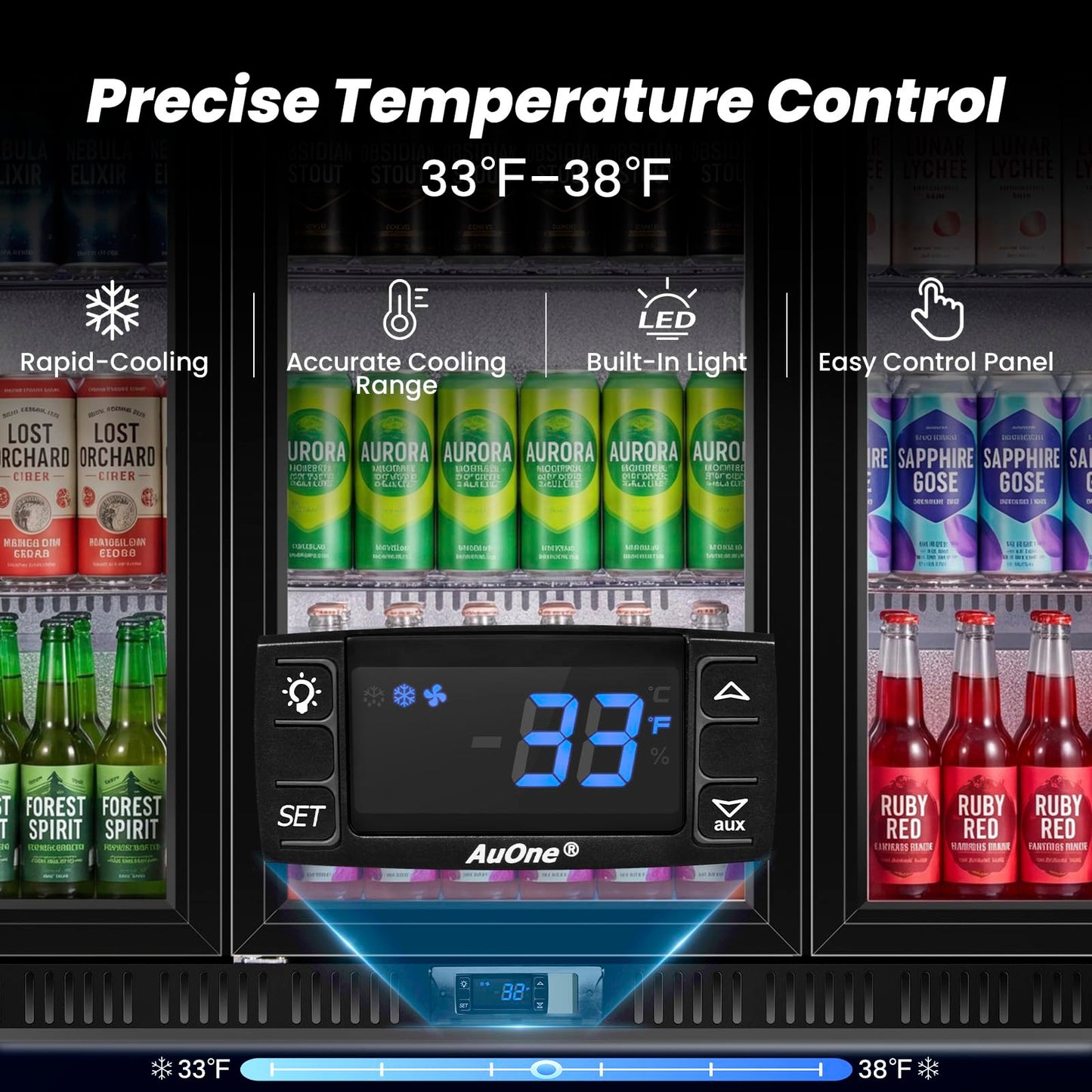 53.15" W Commercial Under Counter Beverage Refrigerator, 3 Glass Door Back Bar Cooler, Built-in/Freestanding 12Cuft Drink Fridge with LED Light, Auto Defrost, Low-E Glass & Safety Lock, Rebound door